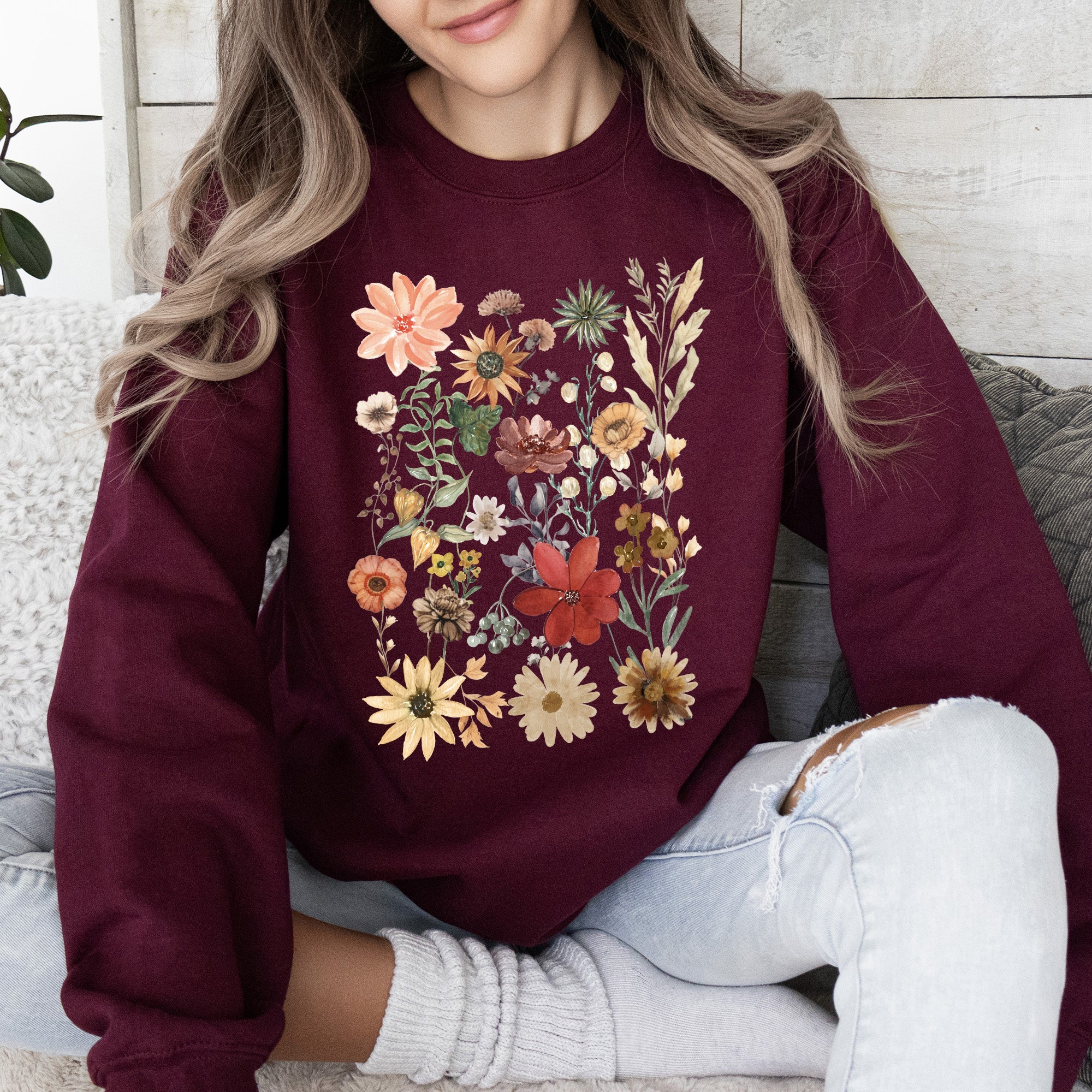 Dried Wildflower Meadow Nature Floral Pressed Leaves Botanical Garden Calm Morning Sweatshirt