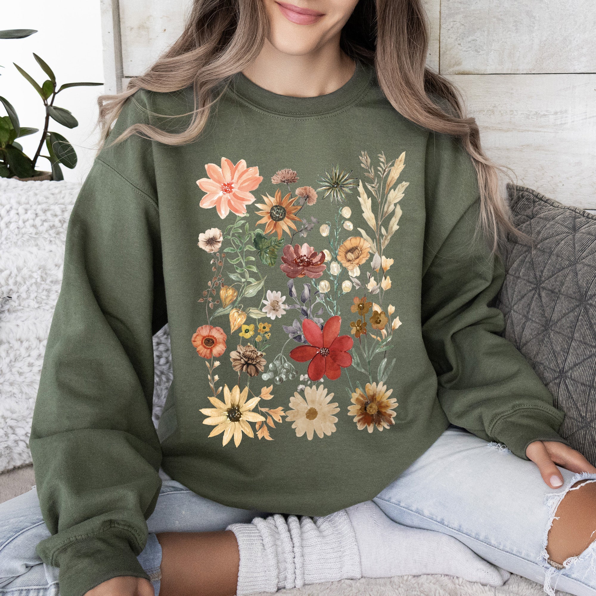 Dried Wildflower Meadow Nature Floral Pressed Leaves Botanical Garden Calm Morning Sweatshirt