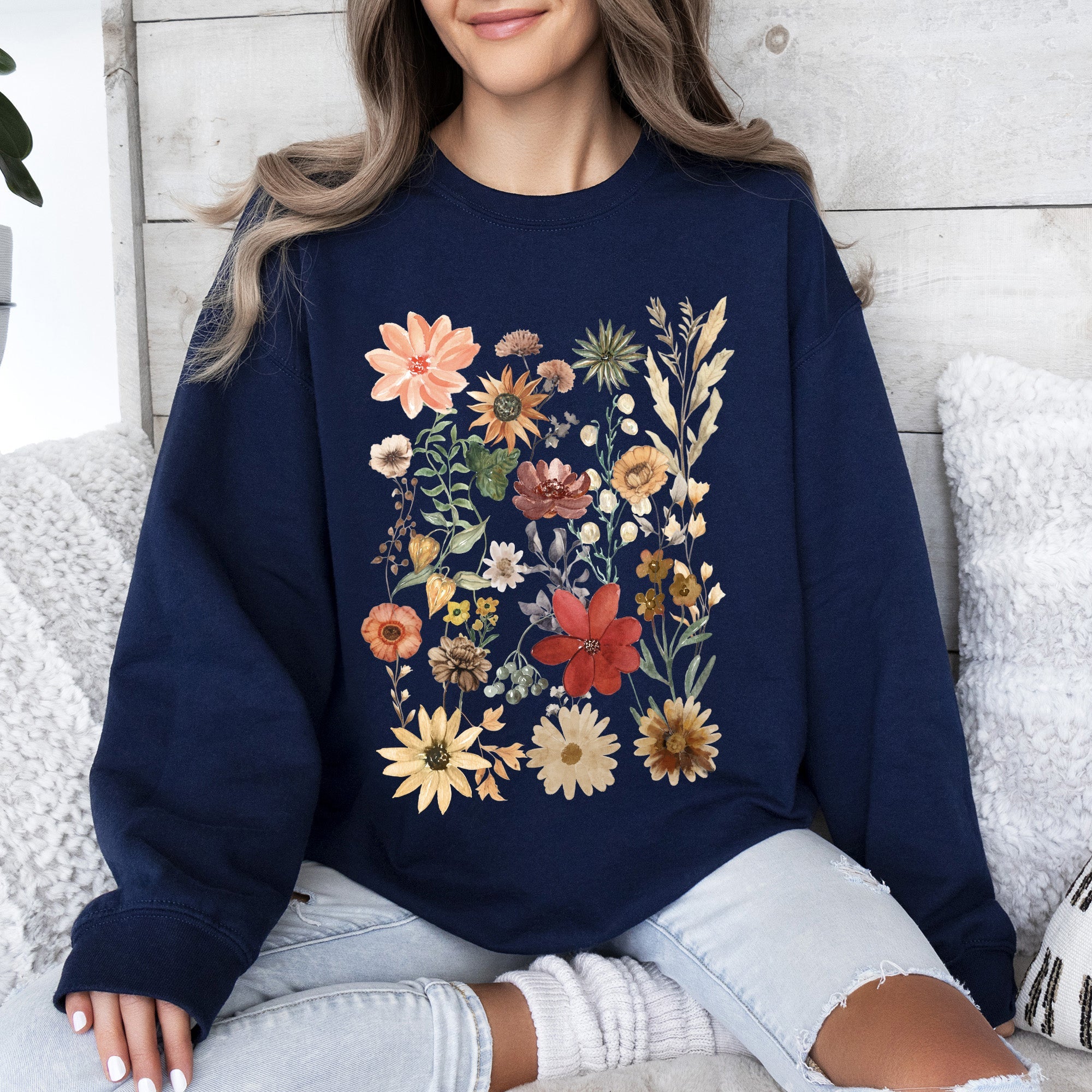 Dried Wildflower Meadow Nature Floral Pressed Leaves Botanical Garden Calm Morning Sweatshirt