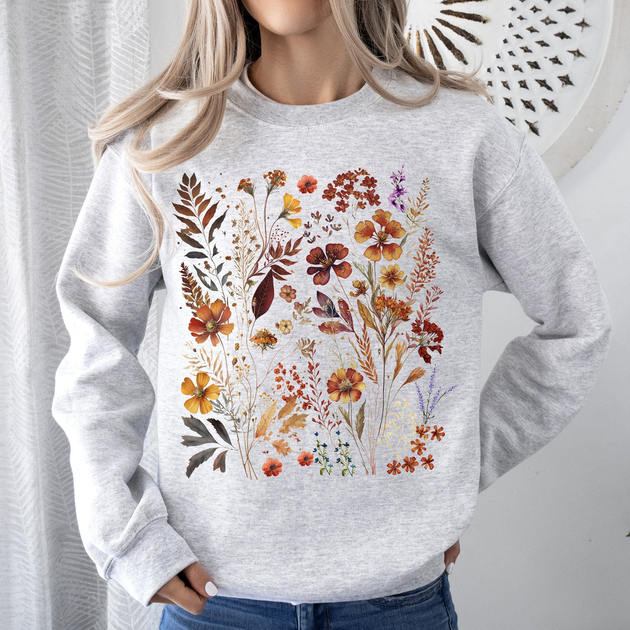 Dried Wildflowers Nature Meadow Floral Leaves Garden Botanical Print Artful Sweatshirt