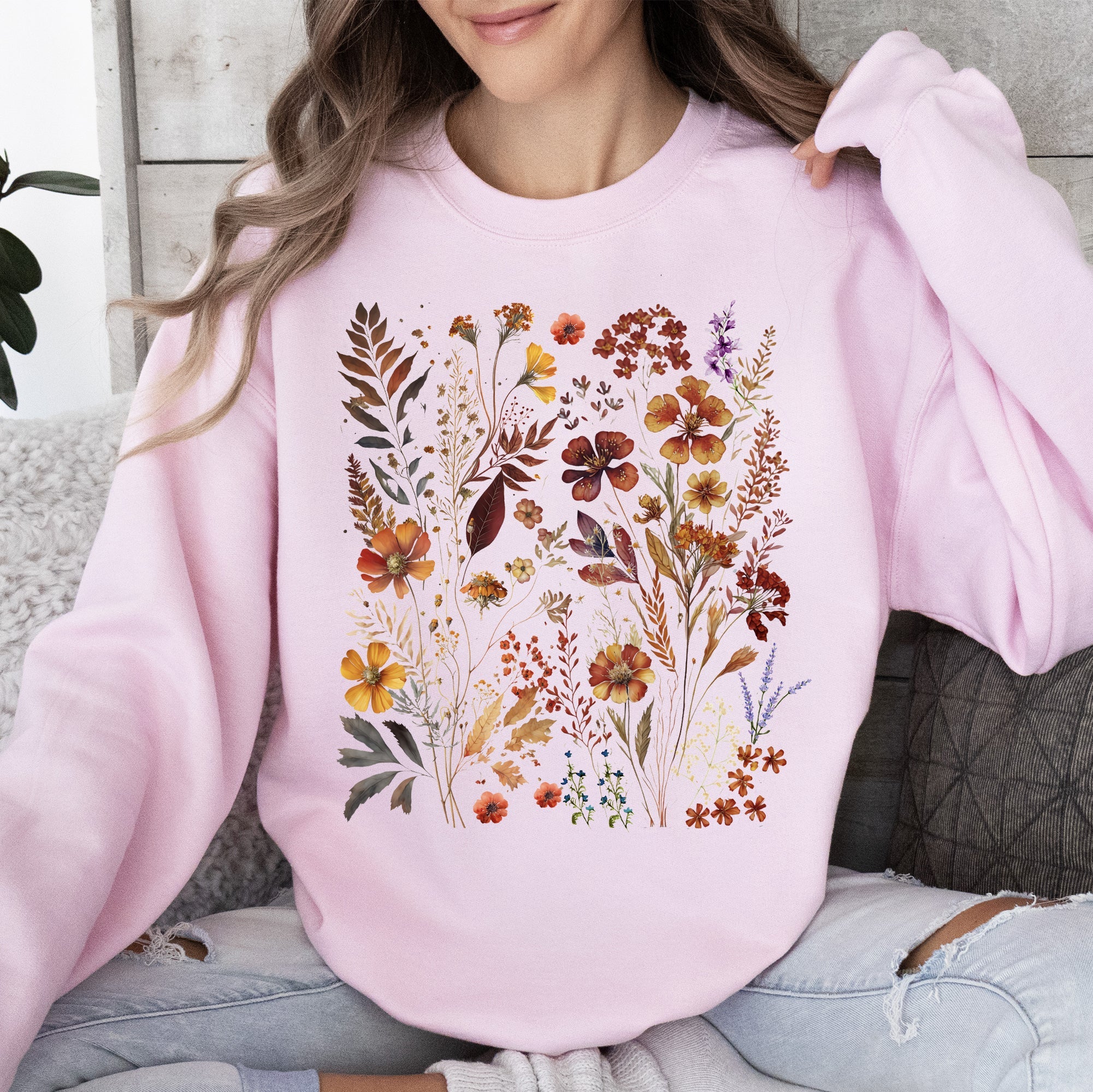 Dried Wildflowers Nature Meadow Floral Leaves Garden Botanical Print Artful Sweatshirt