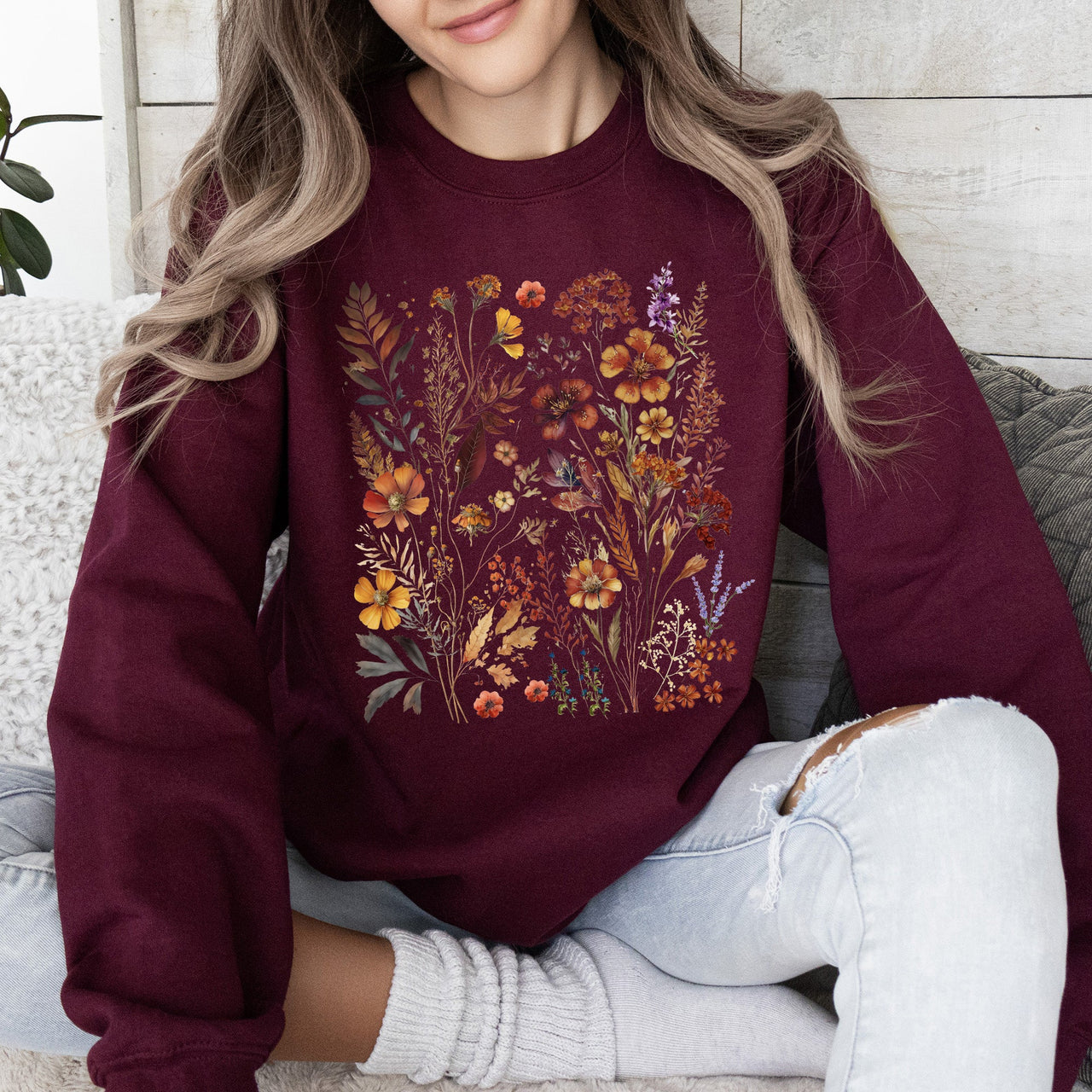 Dried Wildflowers Nature Meadow Floral Leaves Garden Botanical Print Artful Sweatshirt