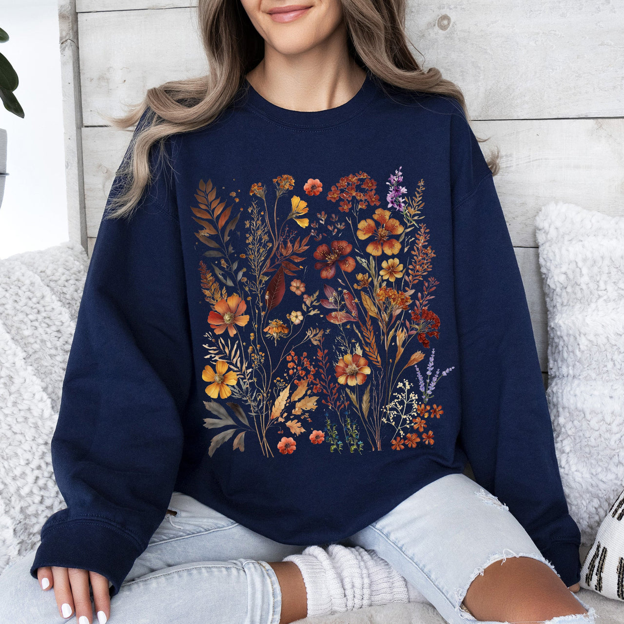 Dried Wildflowers Nature Meadow Floral Leaves Garden Botanical Print Artful Sweatshirt