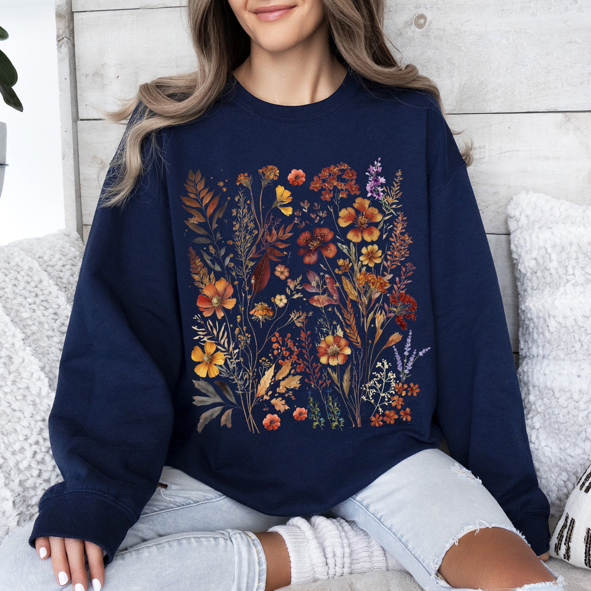 Dried Wildflowers Nature Meadow Floral Leaves Garden Botanical Print Artful Sweatshirt