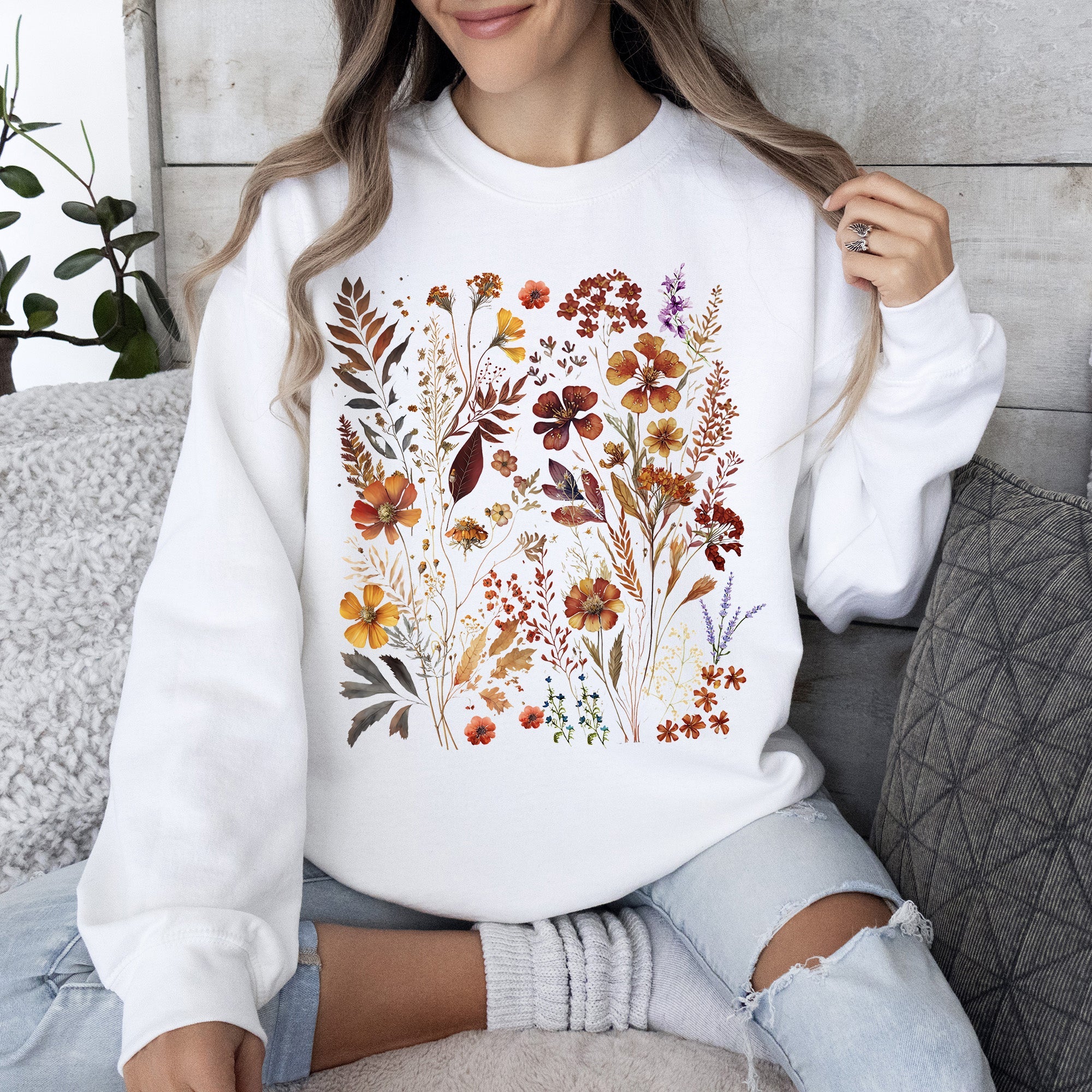 Dried Wildflowers Nature Meadow Floral Leaves Garden Botanical Print Artful Sweatshirt