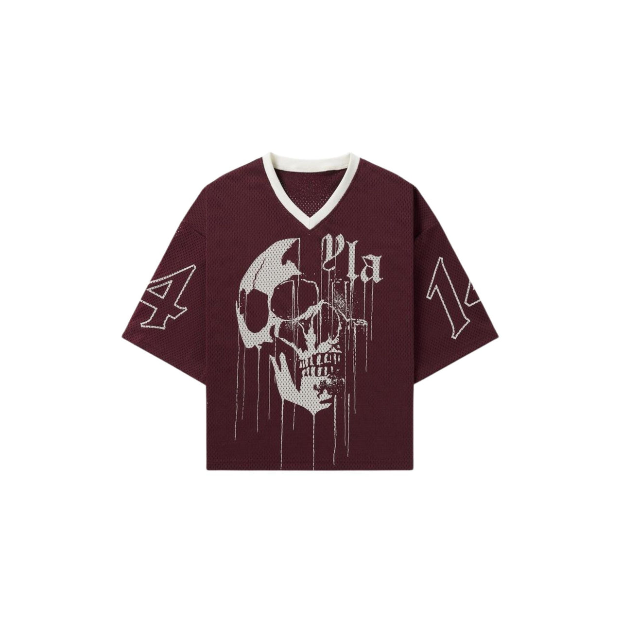 Drippy Skull Streetwear Mesh Jersey – Unisex V-Neck Sporty Tee, Breathable & Versatile