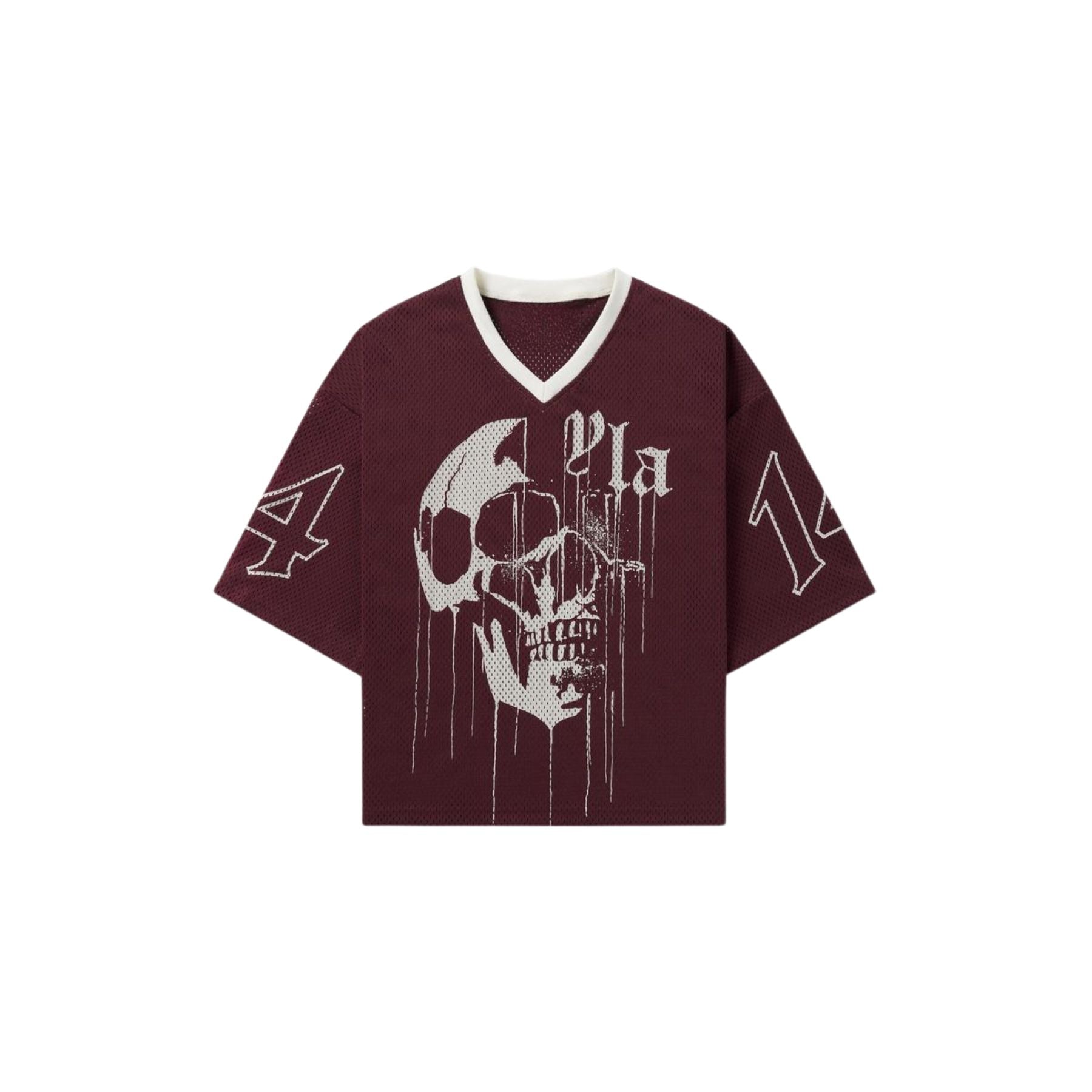 Drippy Skull Streetwear Mesh Jersey – Unisex V-Neck Sporty Tee, Breathable & Versatile