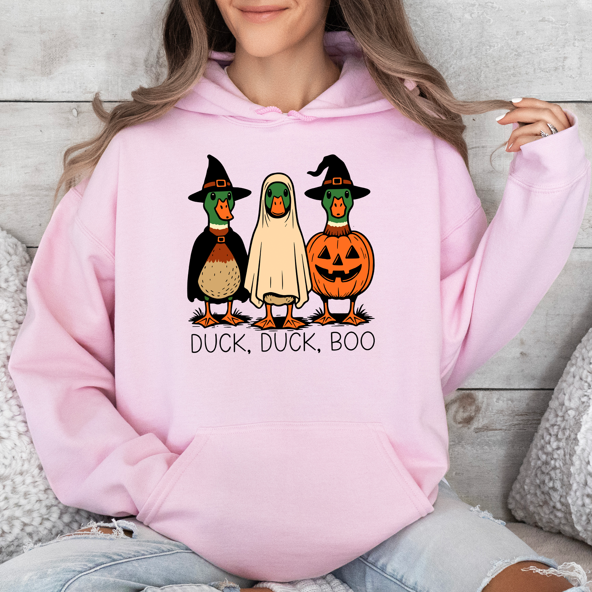 Duck Duck Boo Halloween Goose Ghost Witch Trick Or Treat Spooky Season Graphic Hoodie