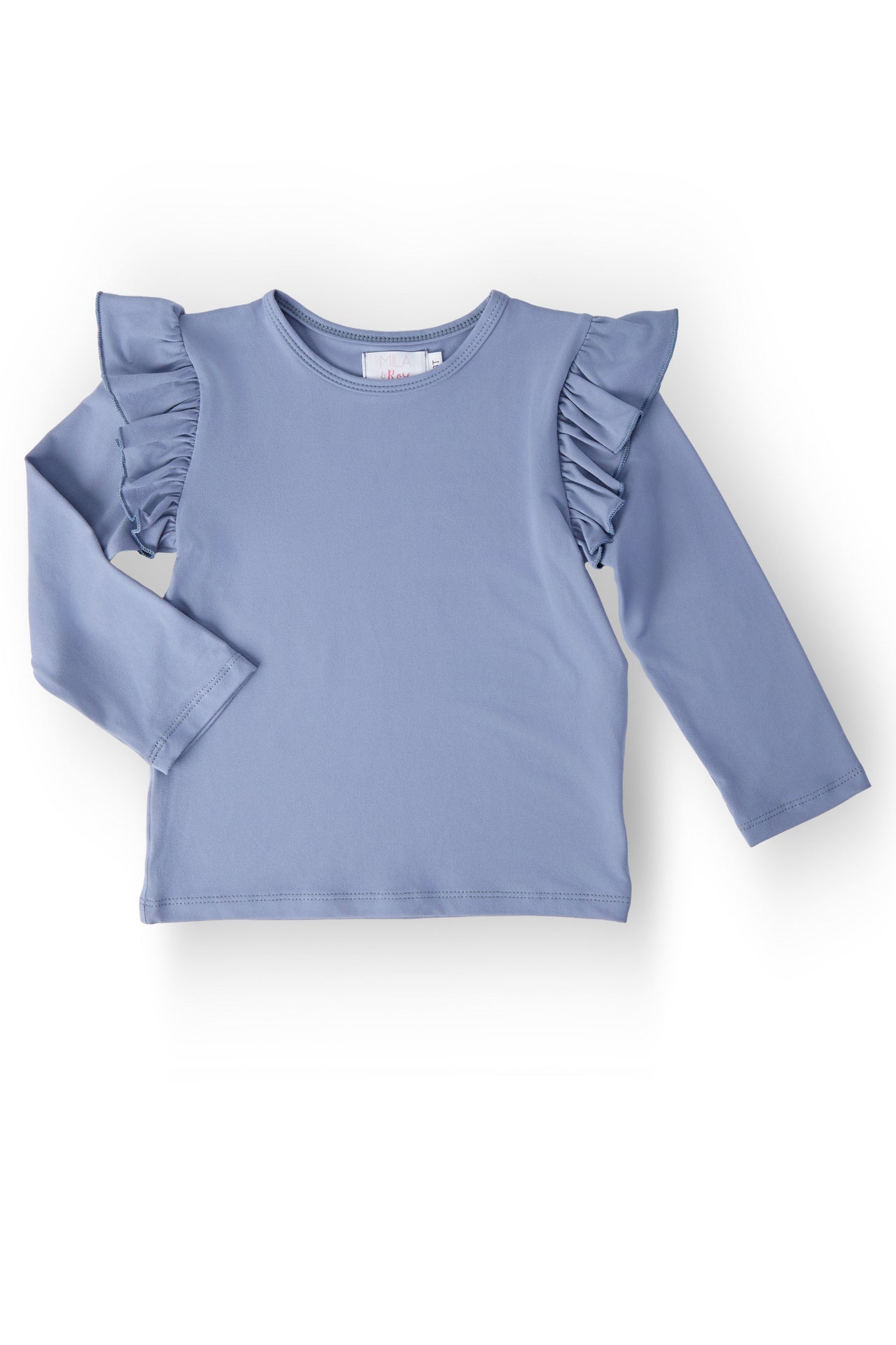 Dusty Blue L/S Ruffle Tee