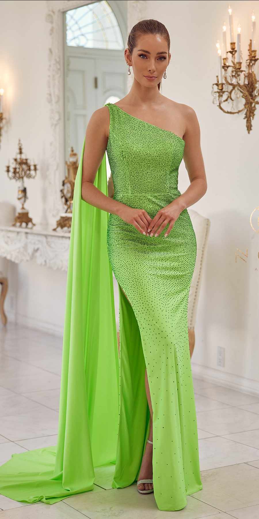 Nox Anabel E1039 Sexy Floor Length One Shoulder Drape Sash Dress
