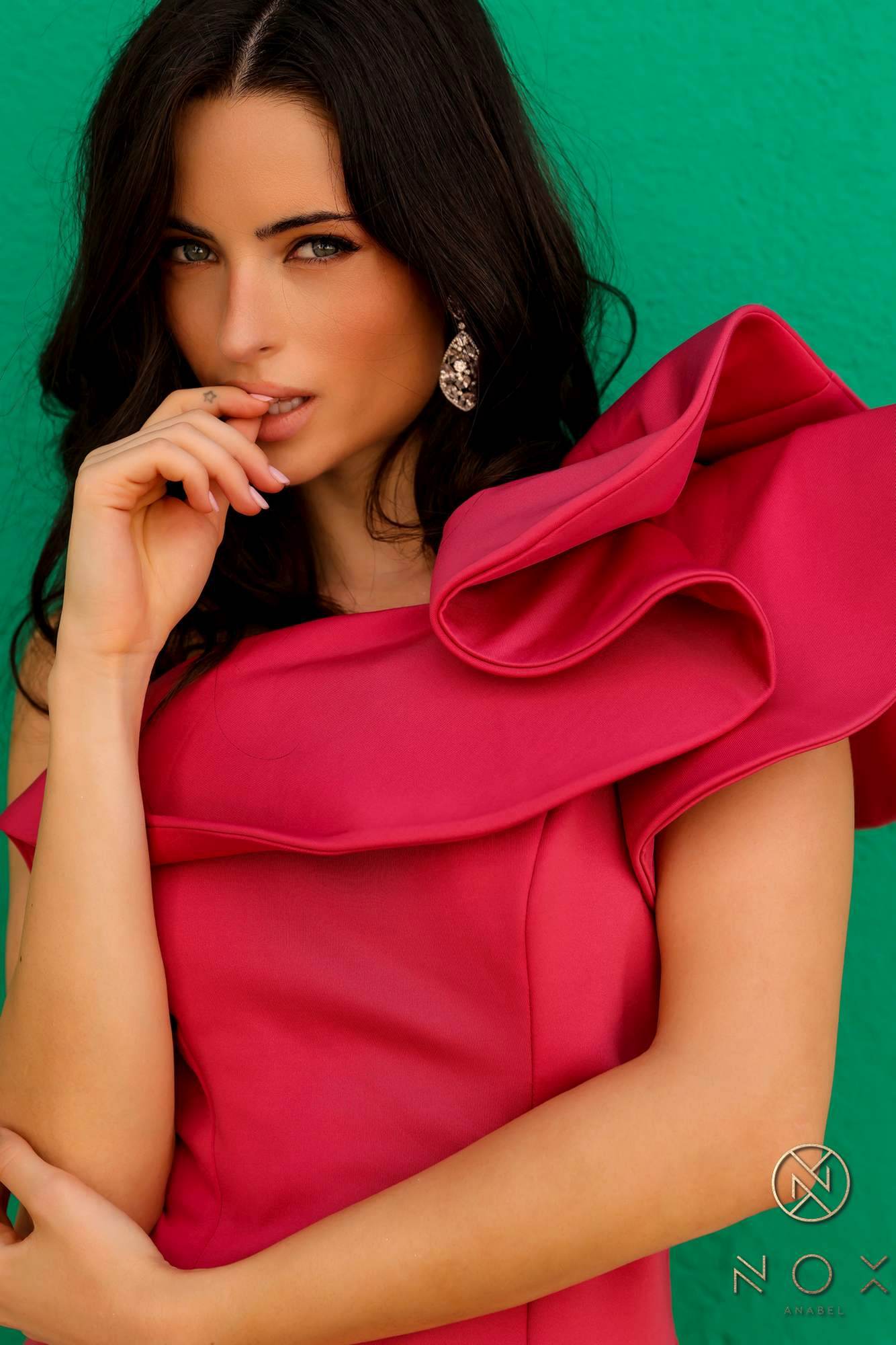 Nox Anabel E467 Long Sheath One Shoulder Ruffle Overlay Strap Gown