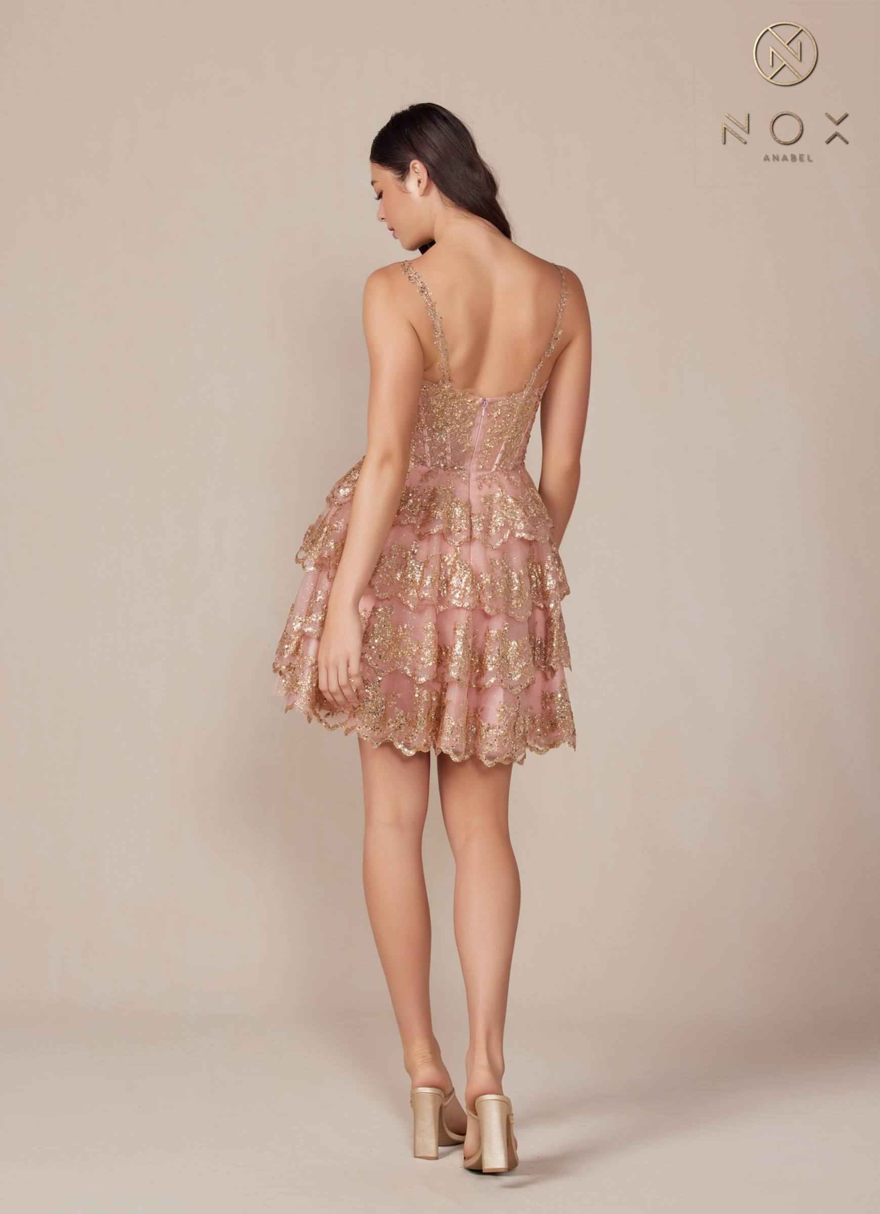 Nox Anabel E914 Short Applique Tiered A-Line Dress