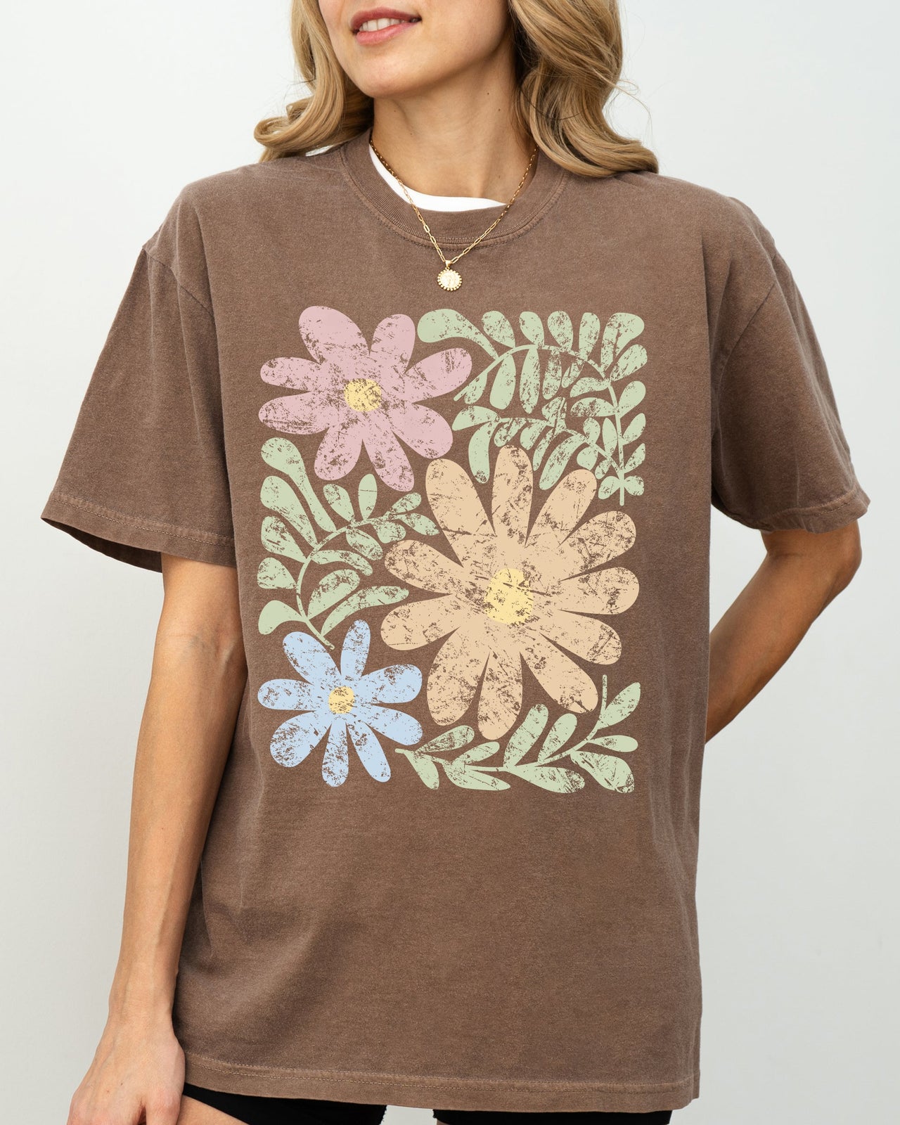 Earthy Gorgeous Abstract Flowers Boho Floral Design Summer Vibes Gardening Festival Nature Comfort Colors Tee