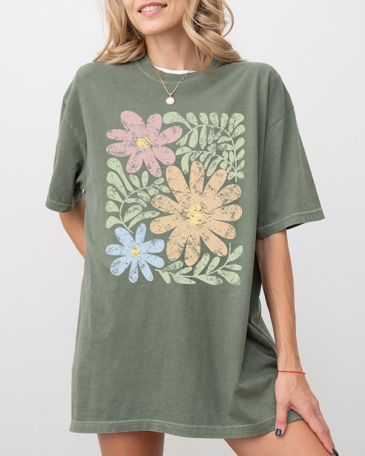Earthy Gorgeous Abstract Flowers Boho Floral Design Summer Vibes Gardening Festival Nature Comfort Colors Tee