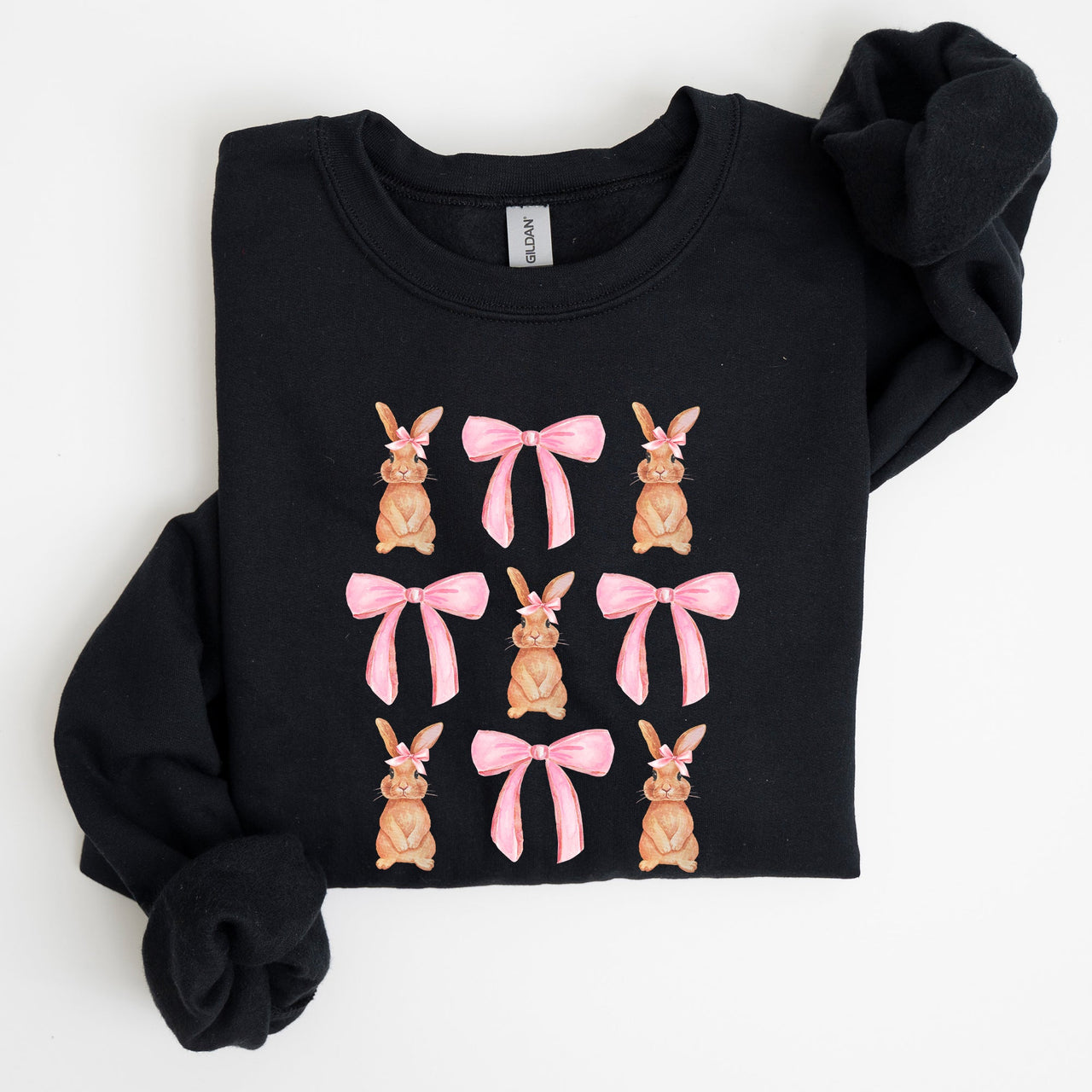 Whimsical Easter Bunnies With Pink Bows Coquette Soft Girl Era Sweatshirt