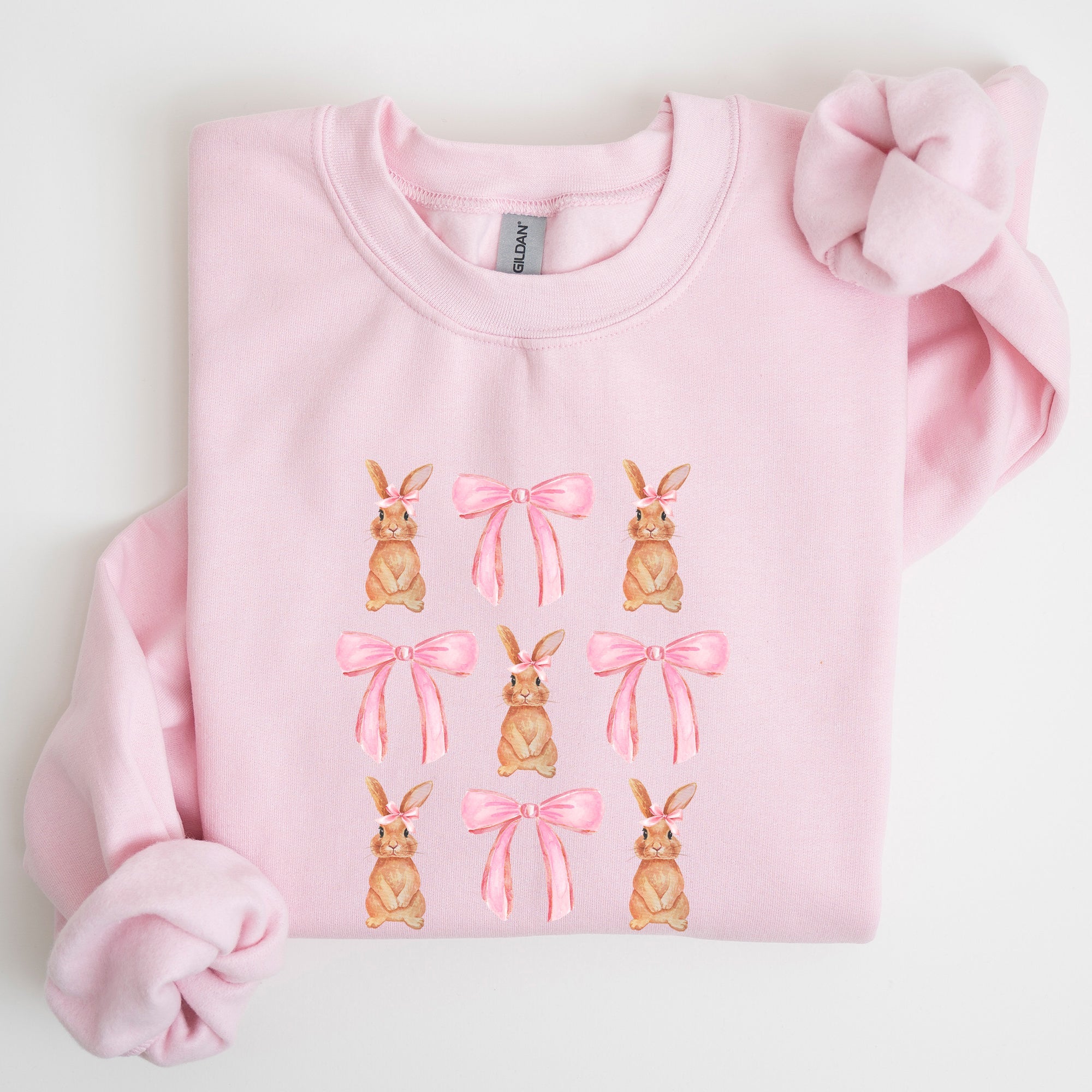 Whimsical Easter Bunnies With Pink Bows Coquette Soft Girl Era Sweatshirt