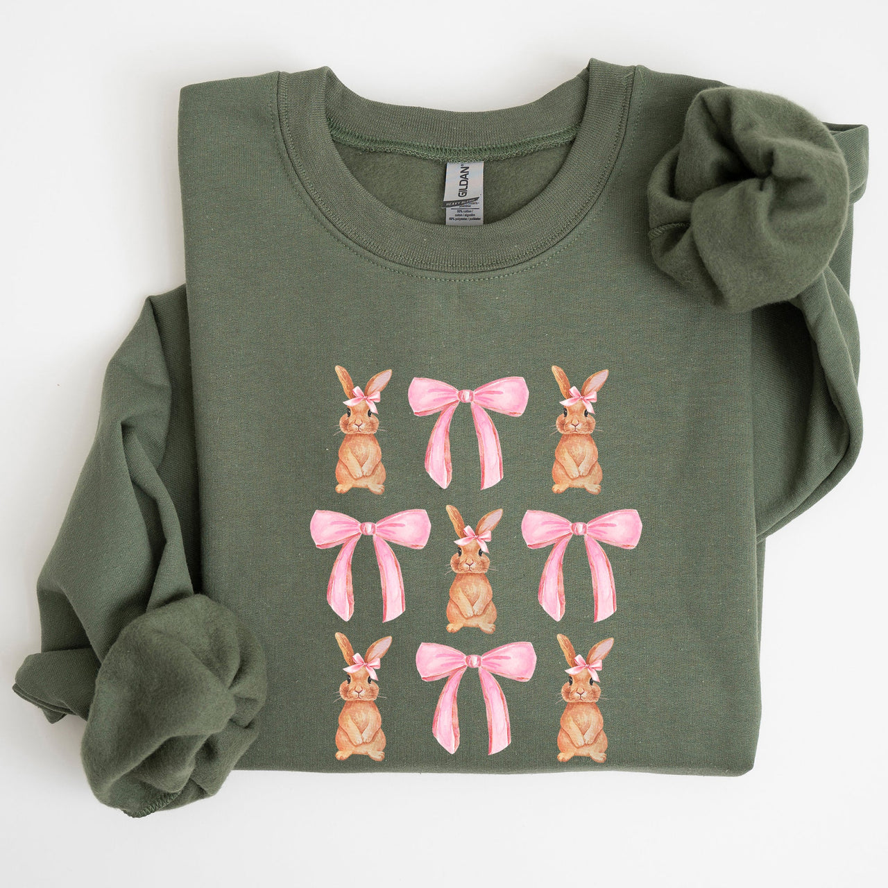 Whimsical Easter Bunnies With Pink Bows Coquette Soft Girl Era Sweatshirt