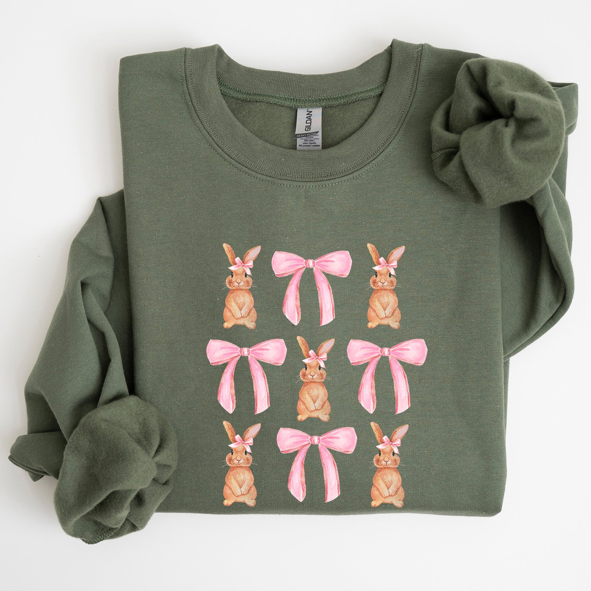 Whimsical Easter Bunnies With Pink Bows Coquette Soft Girl Era Sweatshirt