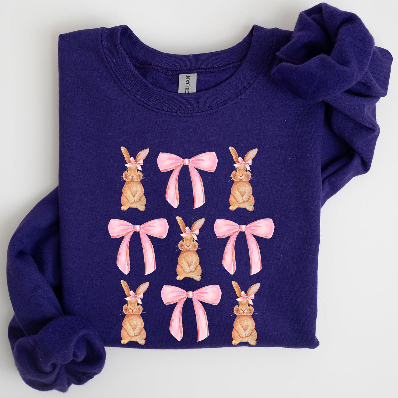 Whimsical Easter Bunnies With Pink Bows Coquette Soft Girl Era Sweatshirt