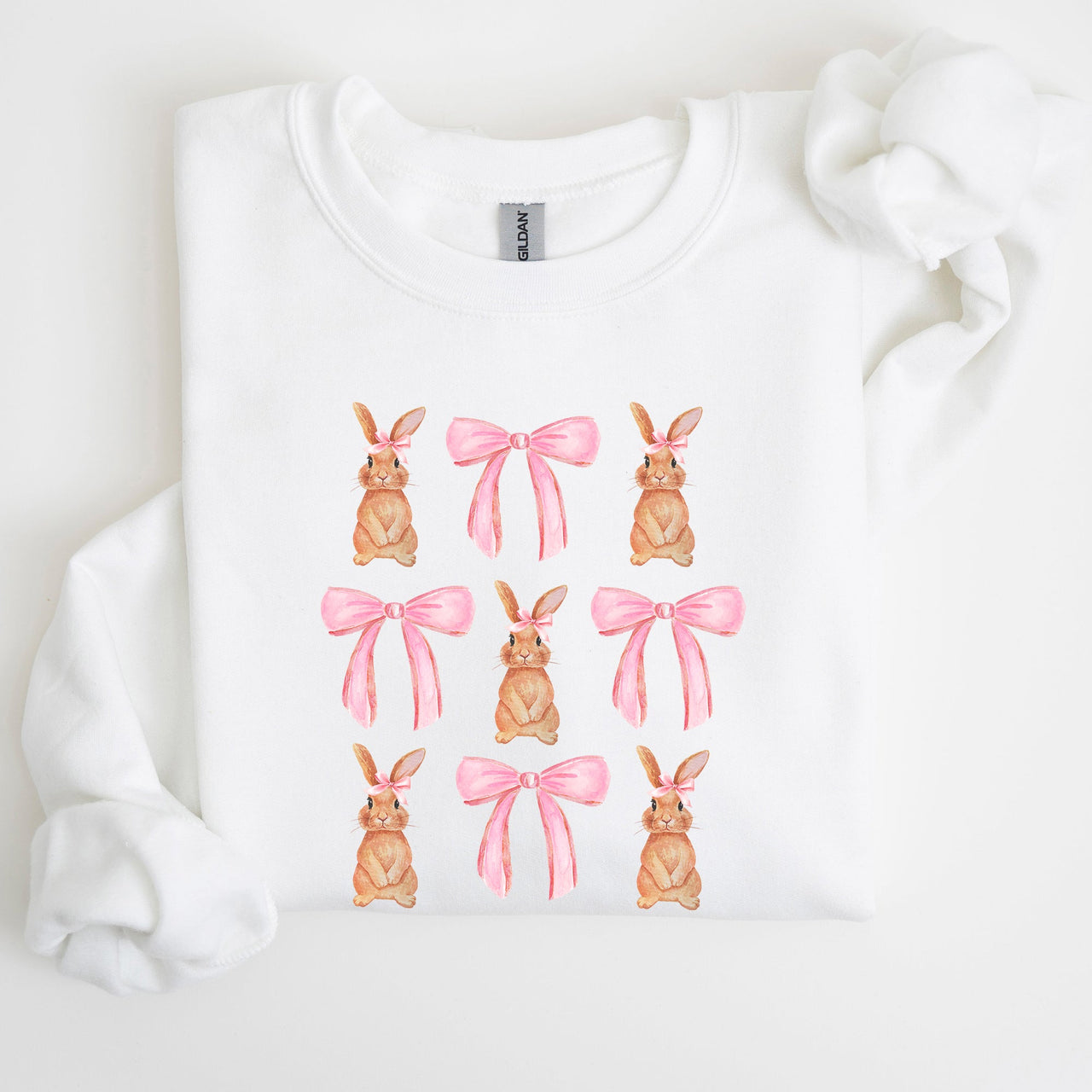 Whimsical Easter Bunnies With Pink Bows Coquette Soft Girl Era Sweatshirt