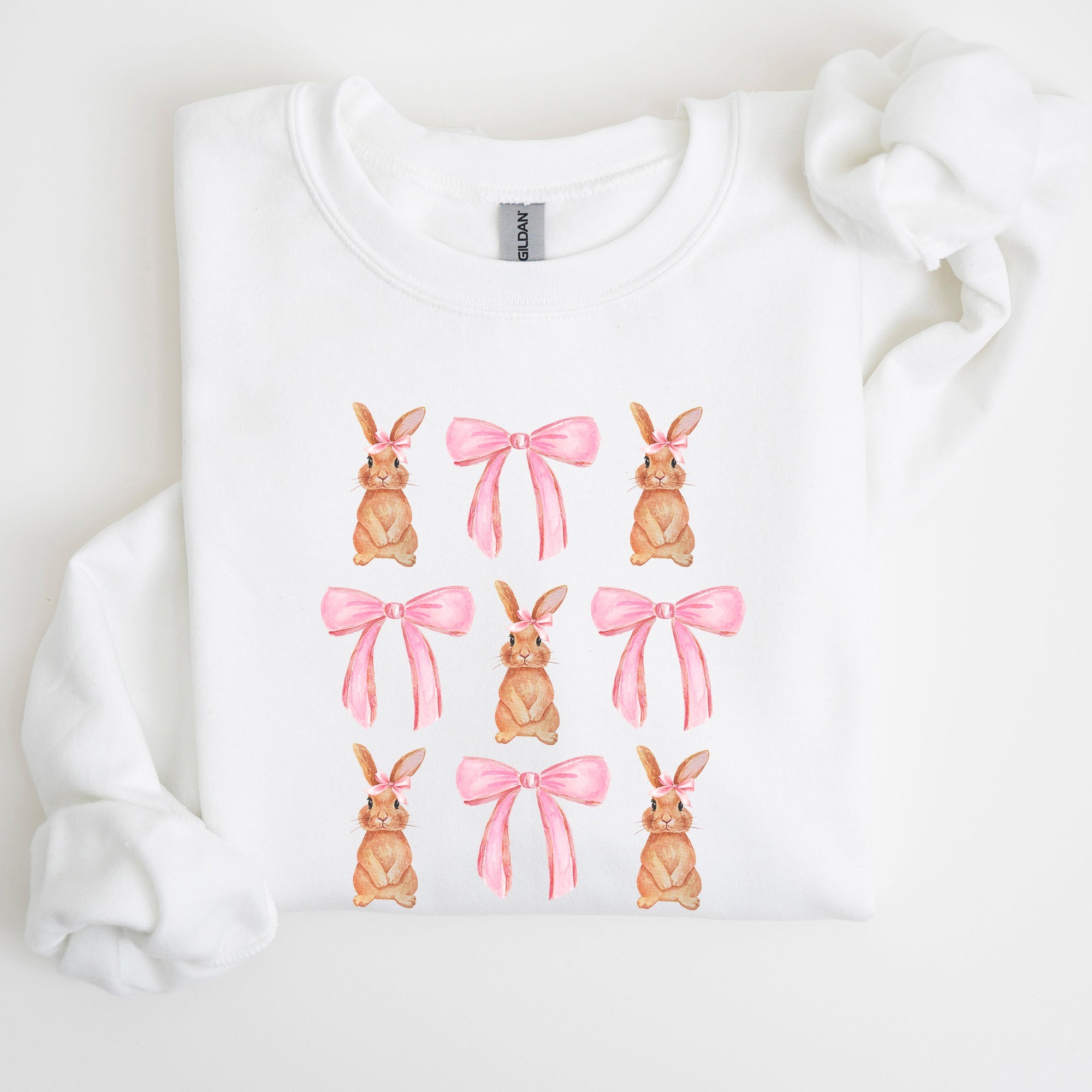 Whimsical Easter Bunnies With Pink Bows Coquette Soft Girl Era Sweatshirt