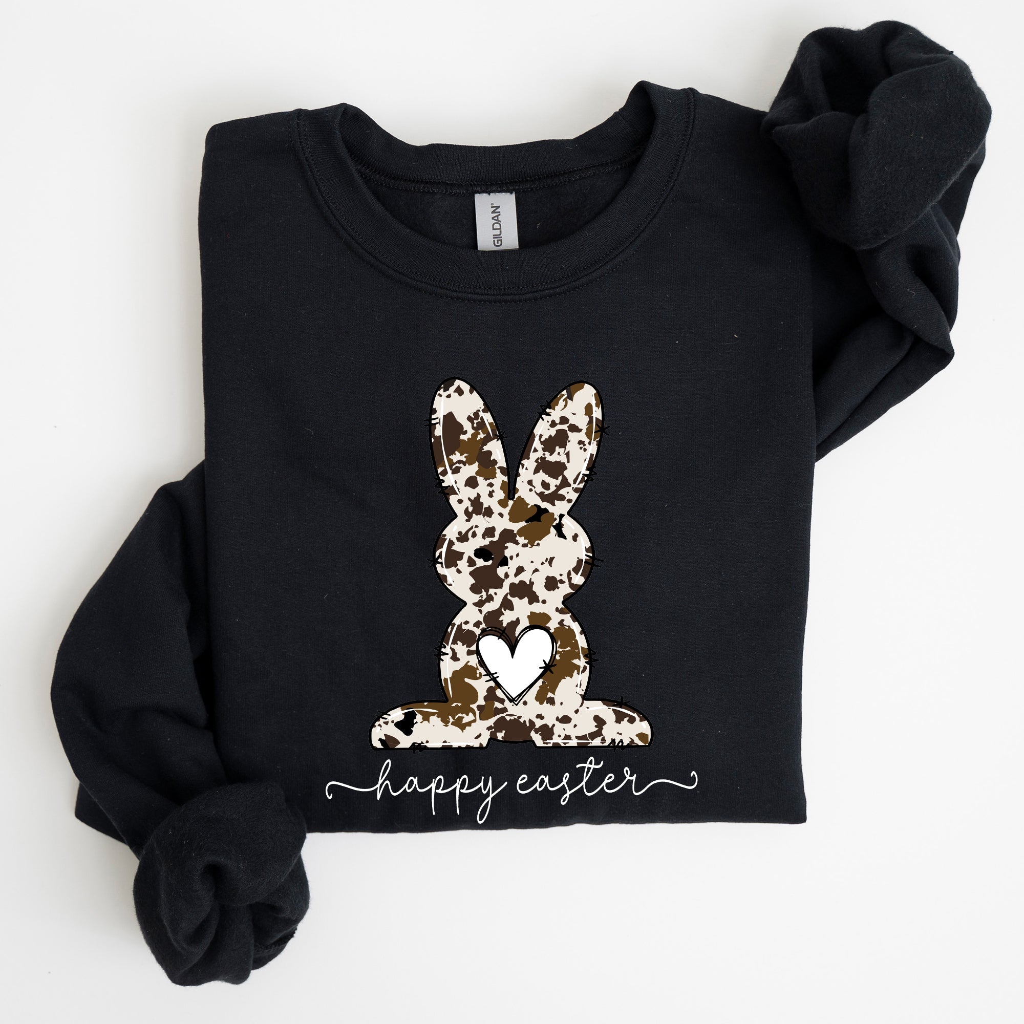 Easter Bunny Happy Easter Rabbit Cow Print Festive Spring Holiday Graphic Sweatshirt
