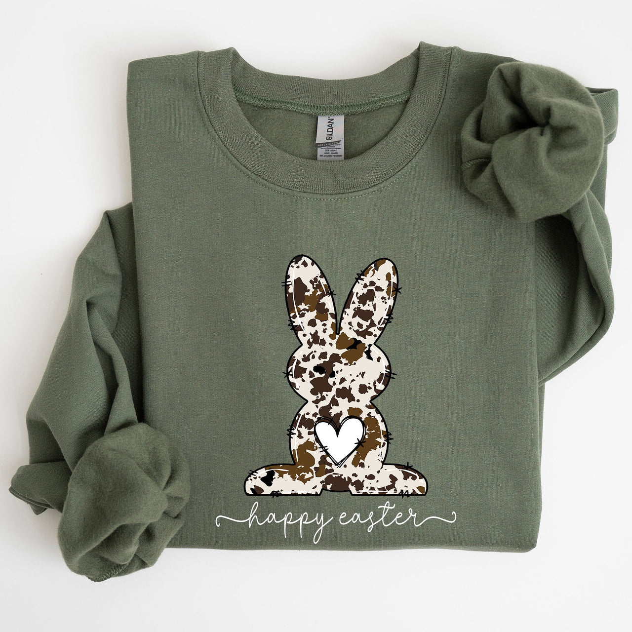 Easter Bunny Happy Easter Rabbit Cow Print Festive Spring Holiday Graphic Sweatshirt