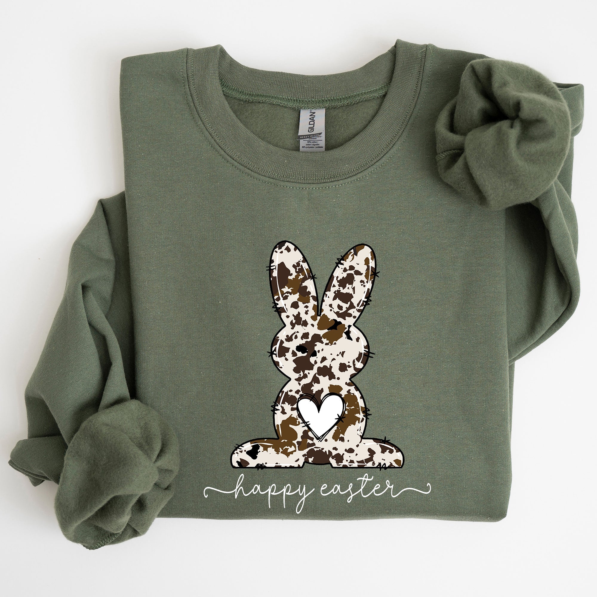 Easter Bunny Happy Easter Rabbit Cow Print Festive Spring Holiday Graphic Sweatshirt
