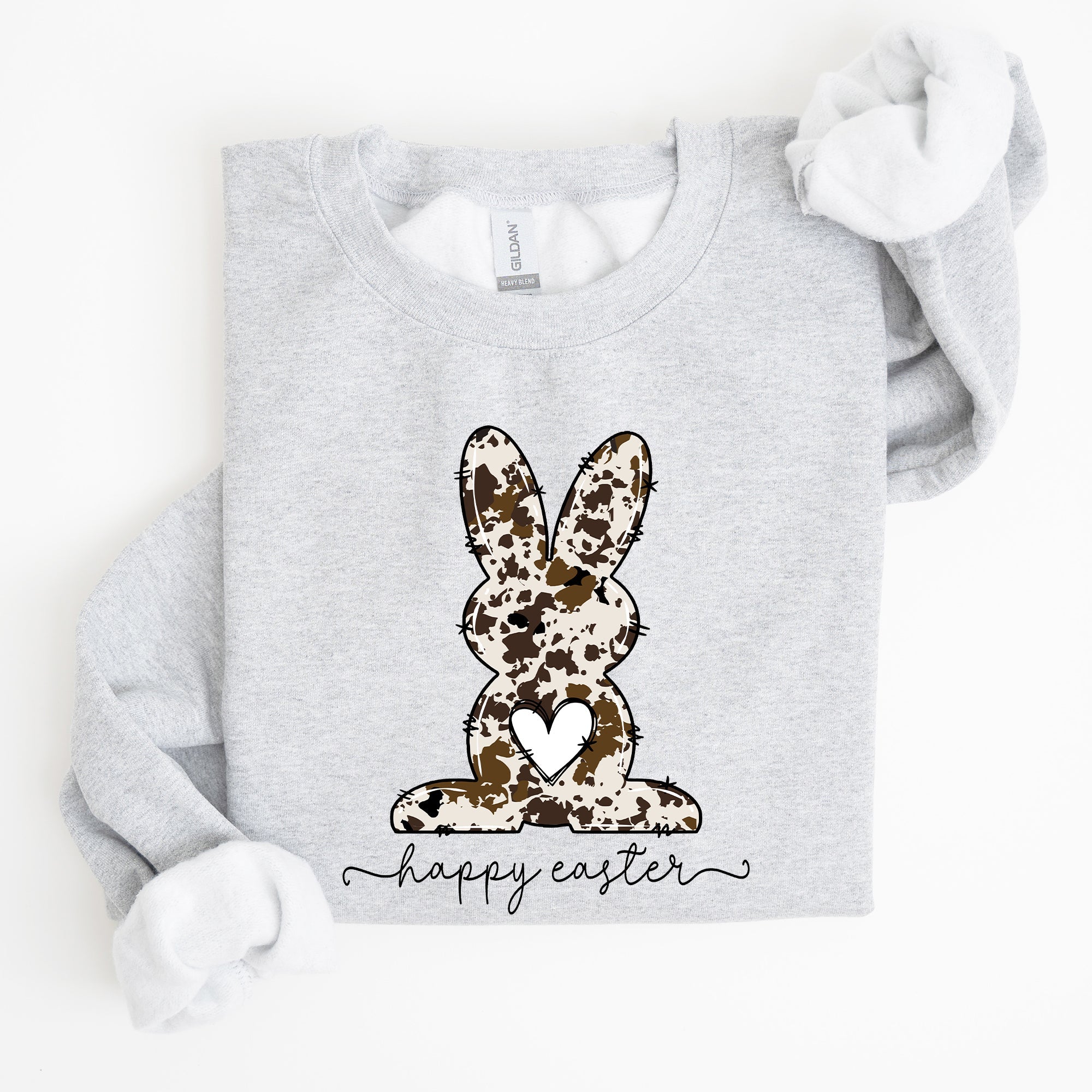 Easter Bunny Happy Easter Rabbit Cow Print Festive Spring Holiday Graphic Sweatshirt