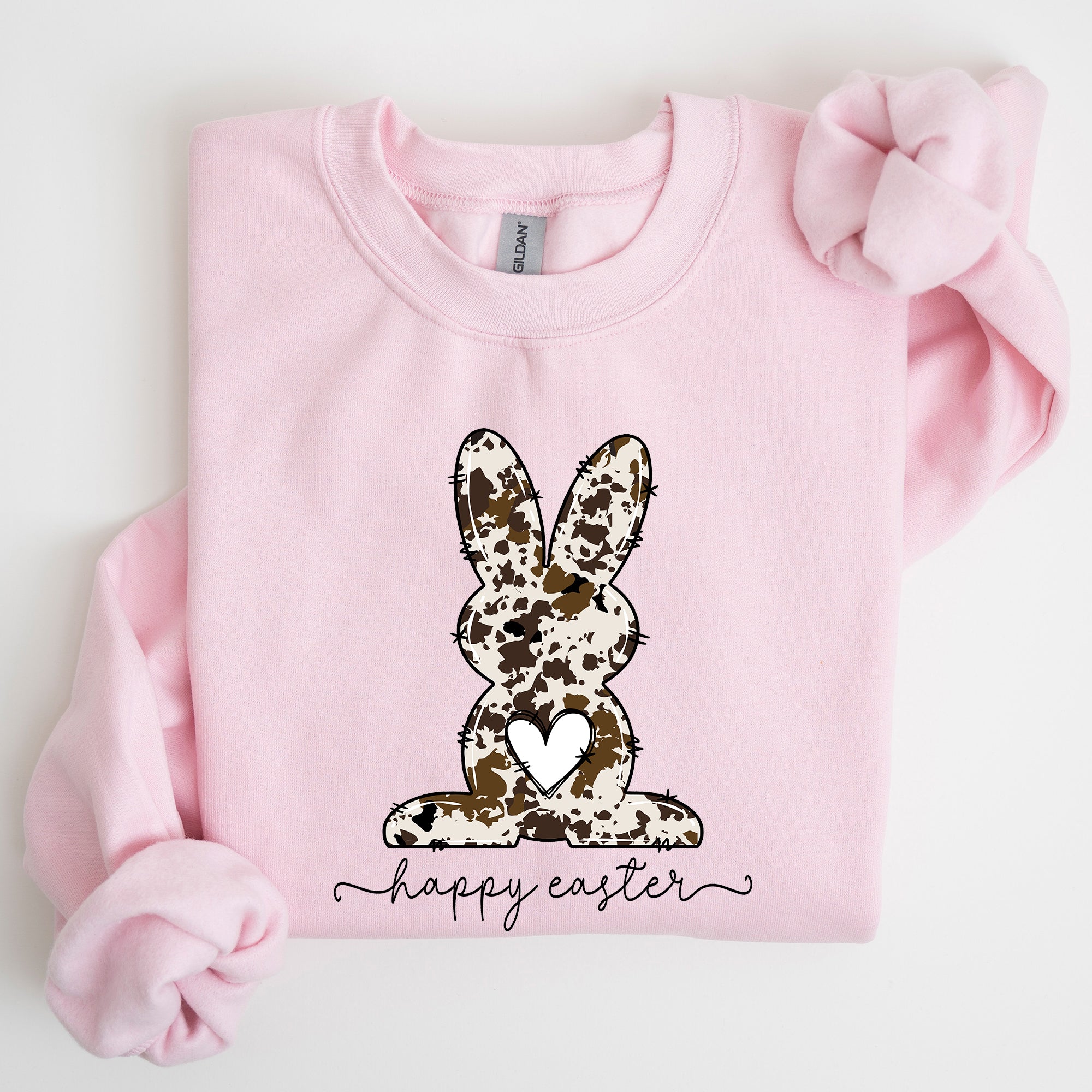 Easter Bunny Happy Easter Rabbit Cow Print Festive Spring Holiday Graphic Sweatshirt