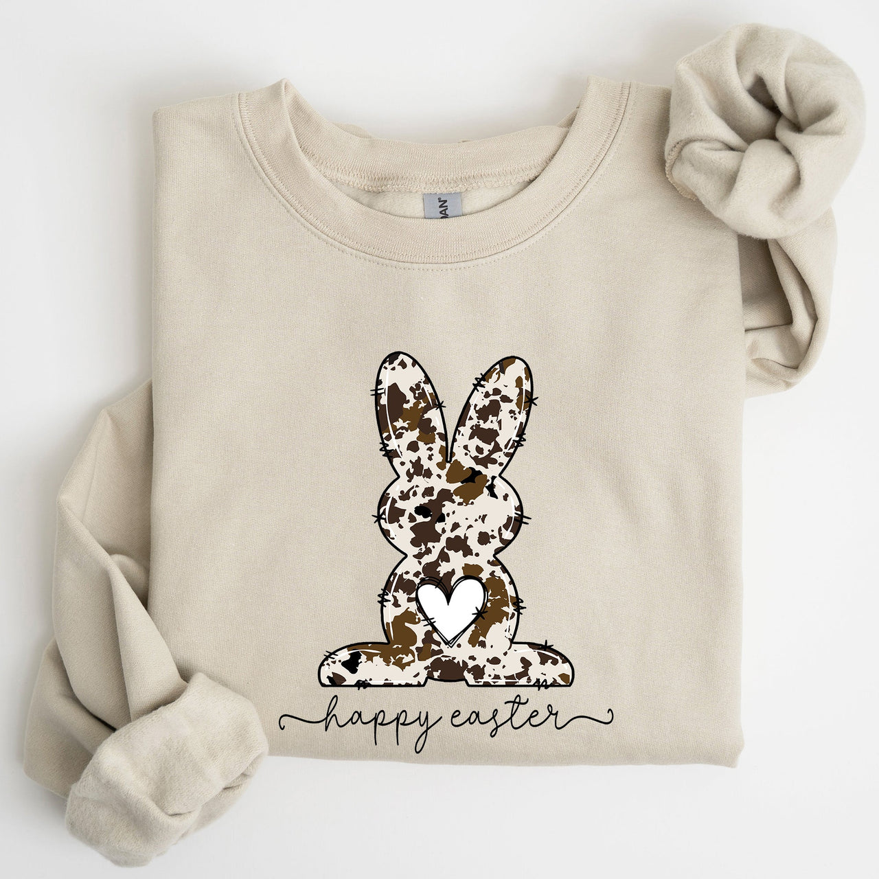 Easter Bunny Happy Easter Rabbit Cow Print Festive Spring Holiday Graphic Sweatshirt