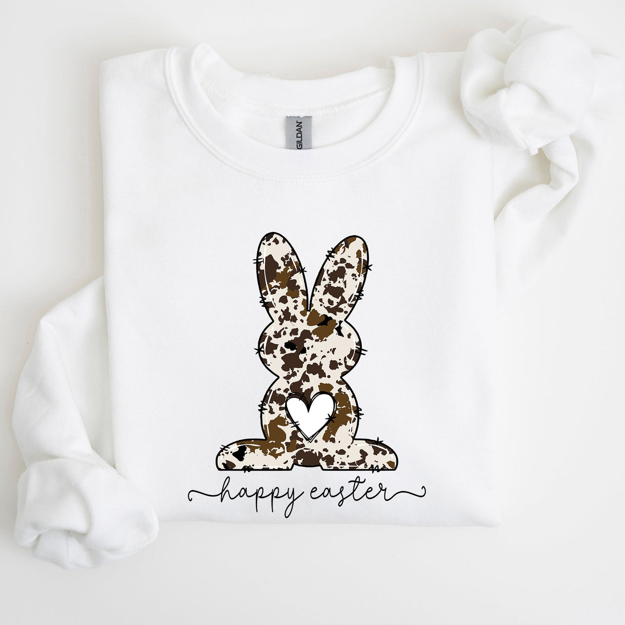 Easter Bunny Happy Easter Rabbit Cow Print Festive Spring Holiday Graphic Sweatshirt