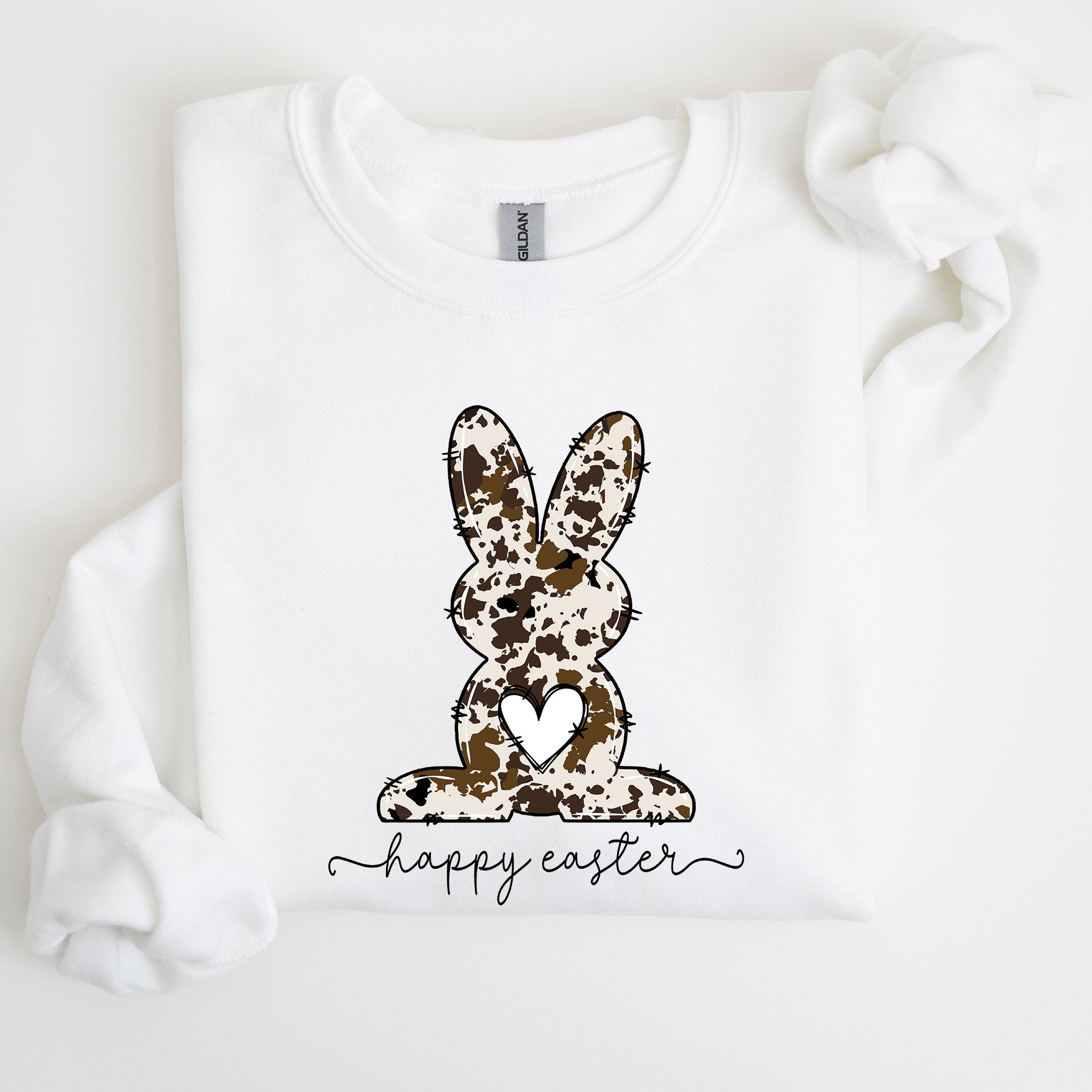 Easter Bunny Happy Easter Rabbit Cow Print Festive Spring Holiday Graphic Sweatshirt