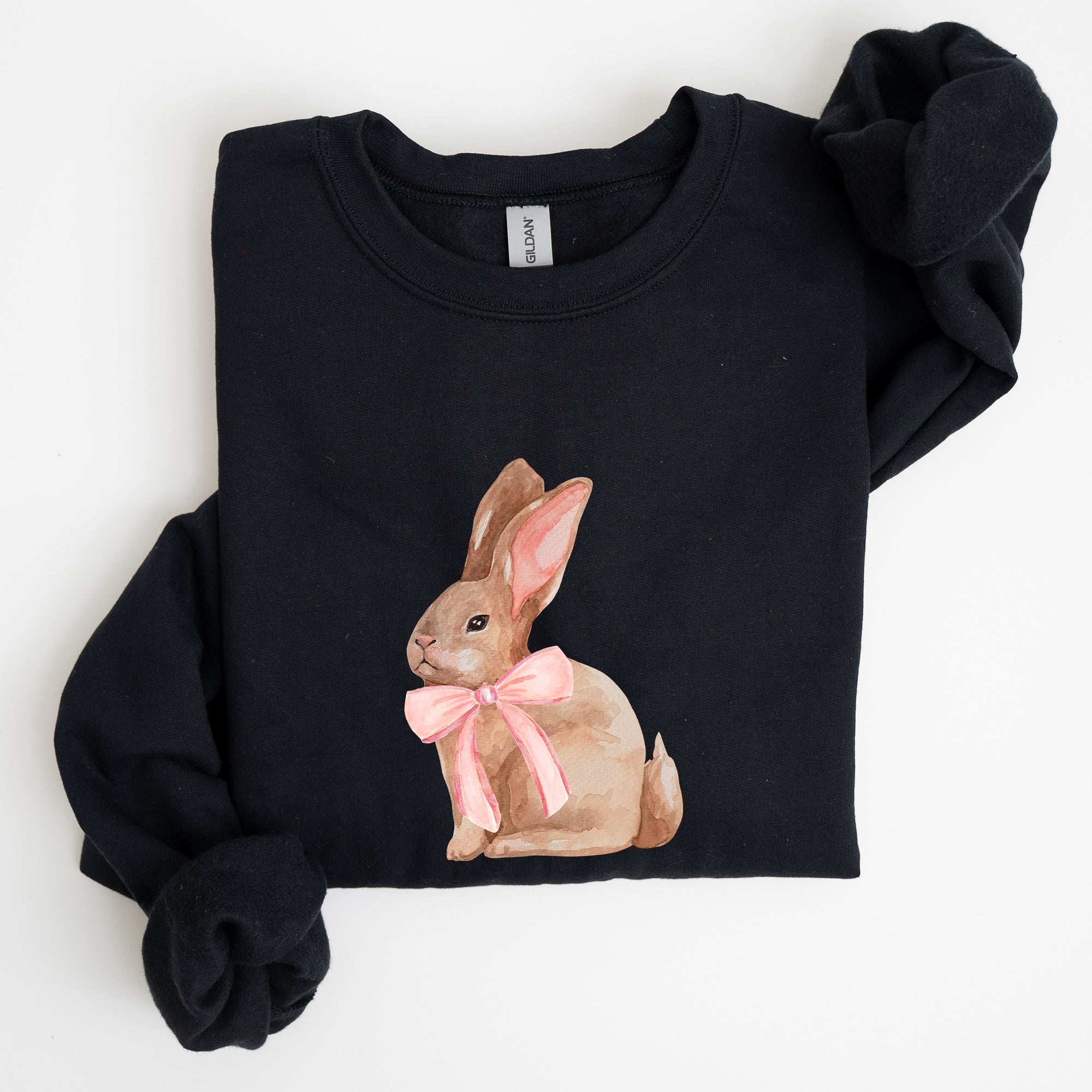 Easter Bunny Pink Bow Coquette Soft Girl Era Springtime Theme Cozy Cotton Sweatshirt
