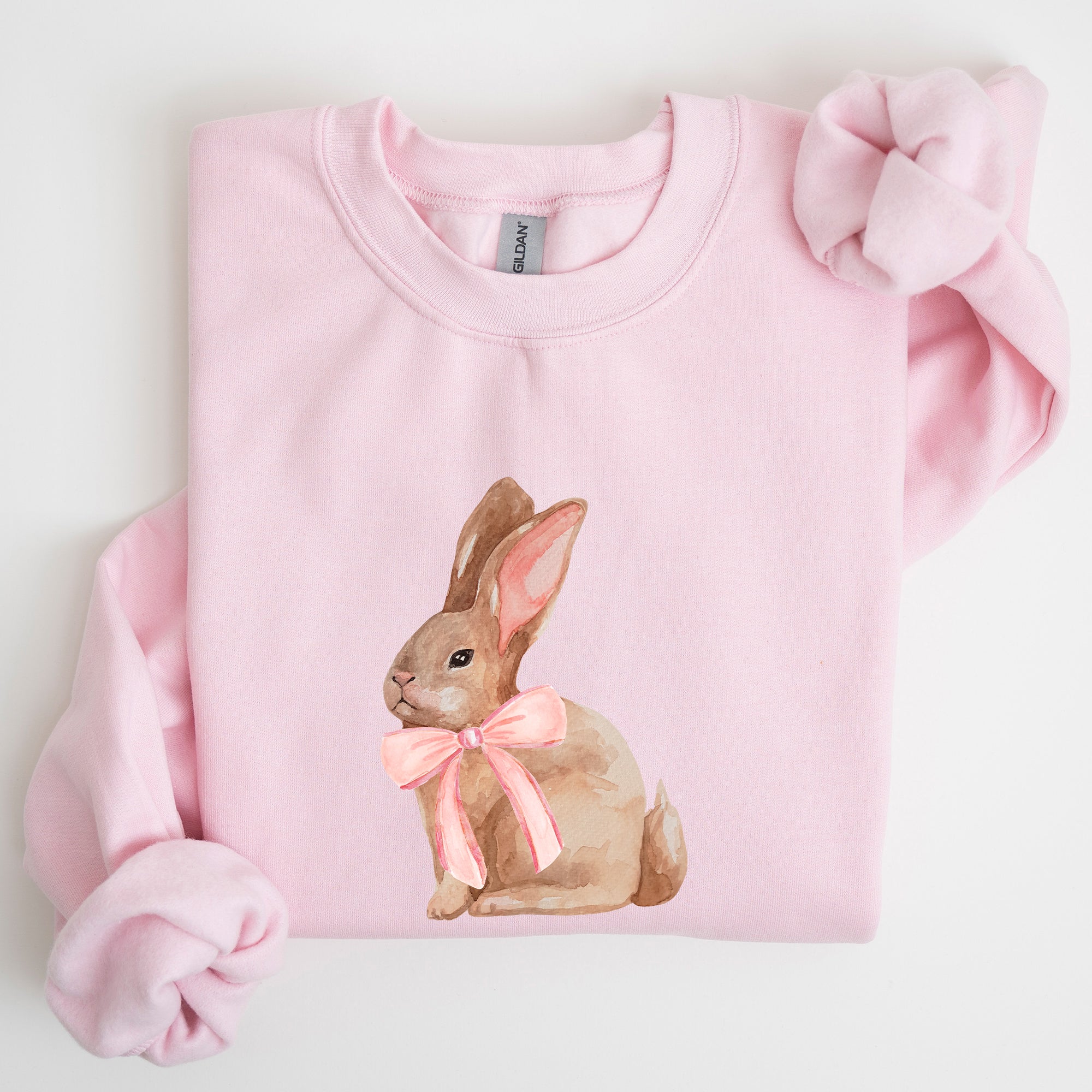 Easter Bunny Pink Bow Coquette Soft Girl Era Springtime Theme Cozy Cotton Sweatshirt