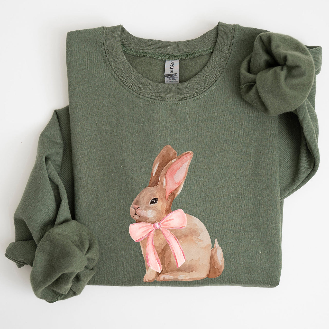 Easter Bunny Pink Bow Coquette Soft Girl Era Springtime Theme Cozy Cotton Sweatshirt