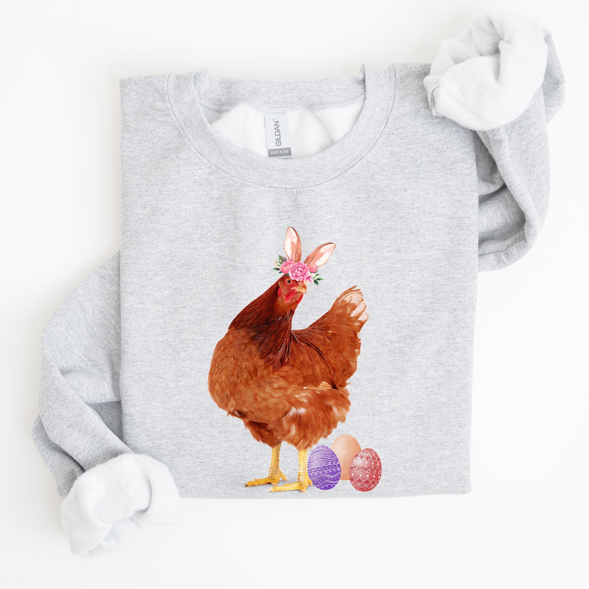 Easter Chicken And Rabbit Eggs Whimsical Colorful Holiday Seasonal Scene Sweatshirt