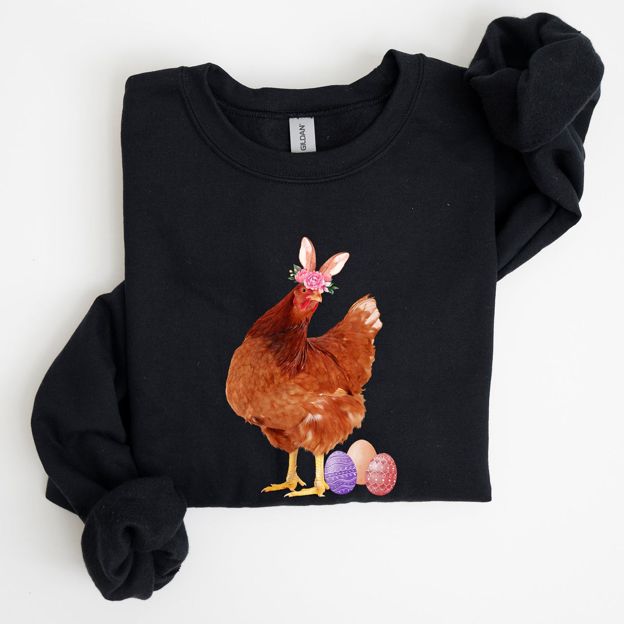 Easter Chicken And Rabbit Eggs Whimsical Colorful Holiday Seasonal Scene Sweatshirt