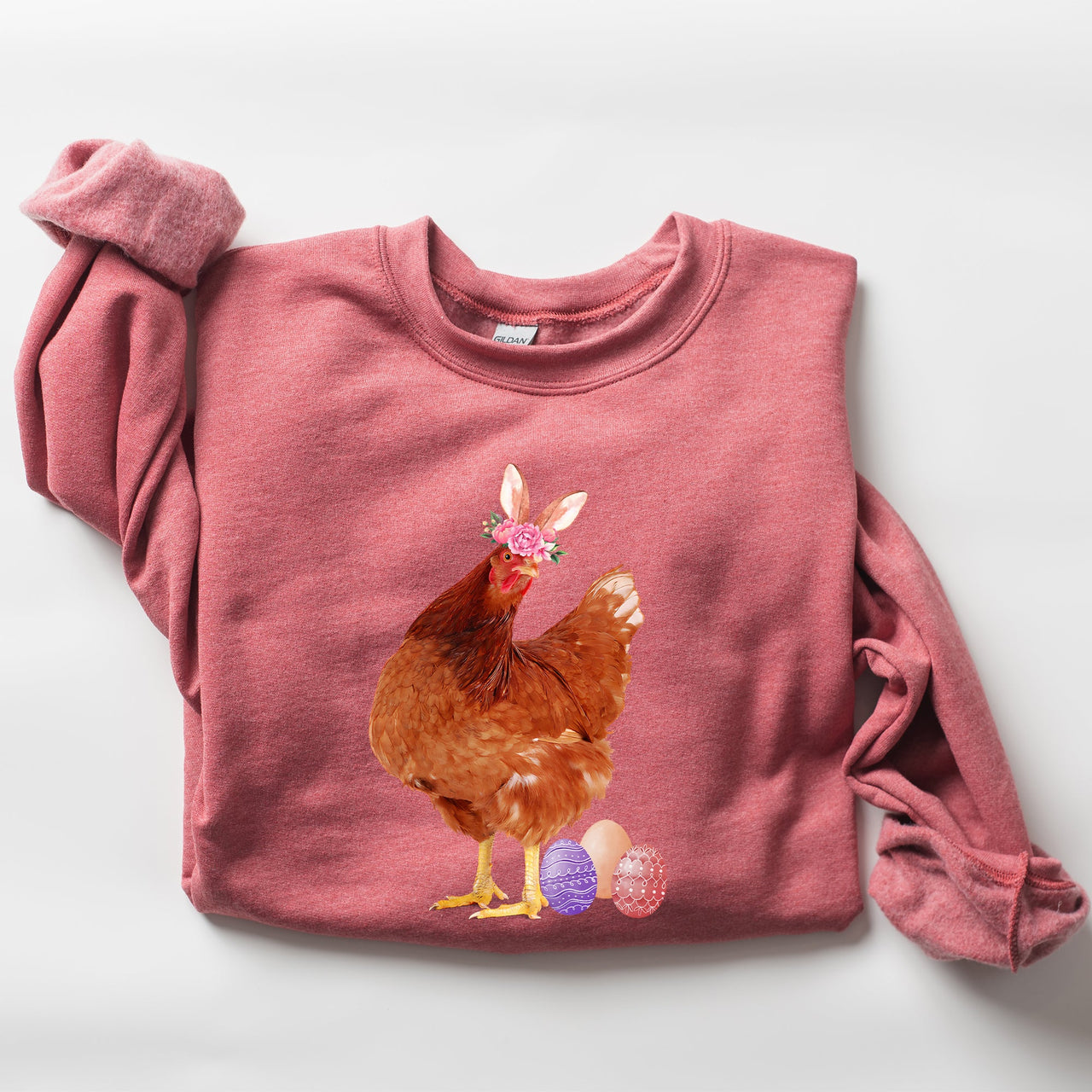 Easter Chicken And Rabbit Eggs Whimsical Colorful Holiday Seasonal Scene Sweatshirt
