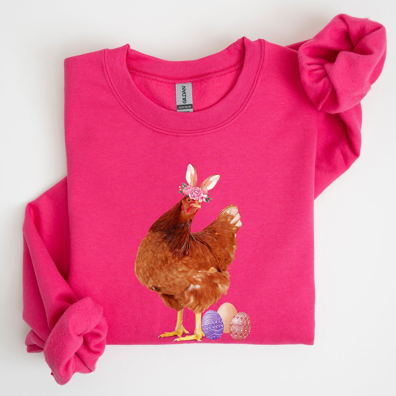 Easter Chicken And Rabbit Eggs Whimsical Colorful Holiday Seasonal Scene Sweatshirt
