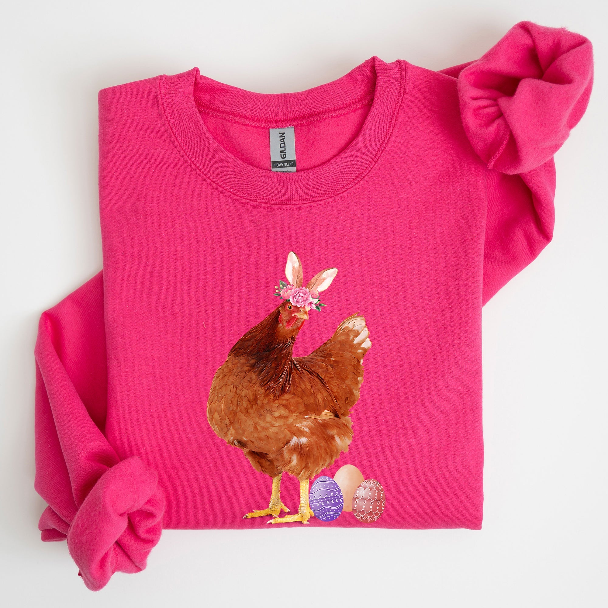 Easter Chicken And Rabbit Eggs Whimsical Colorful Holiday Seasonal Scene Sweatshirt