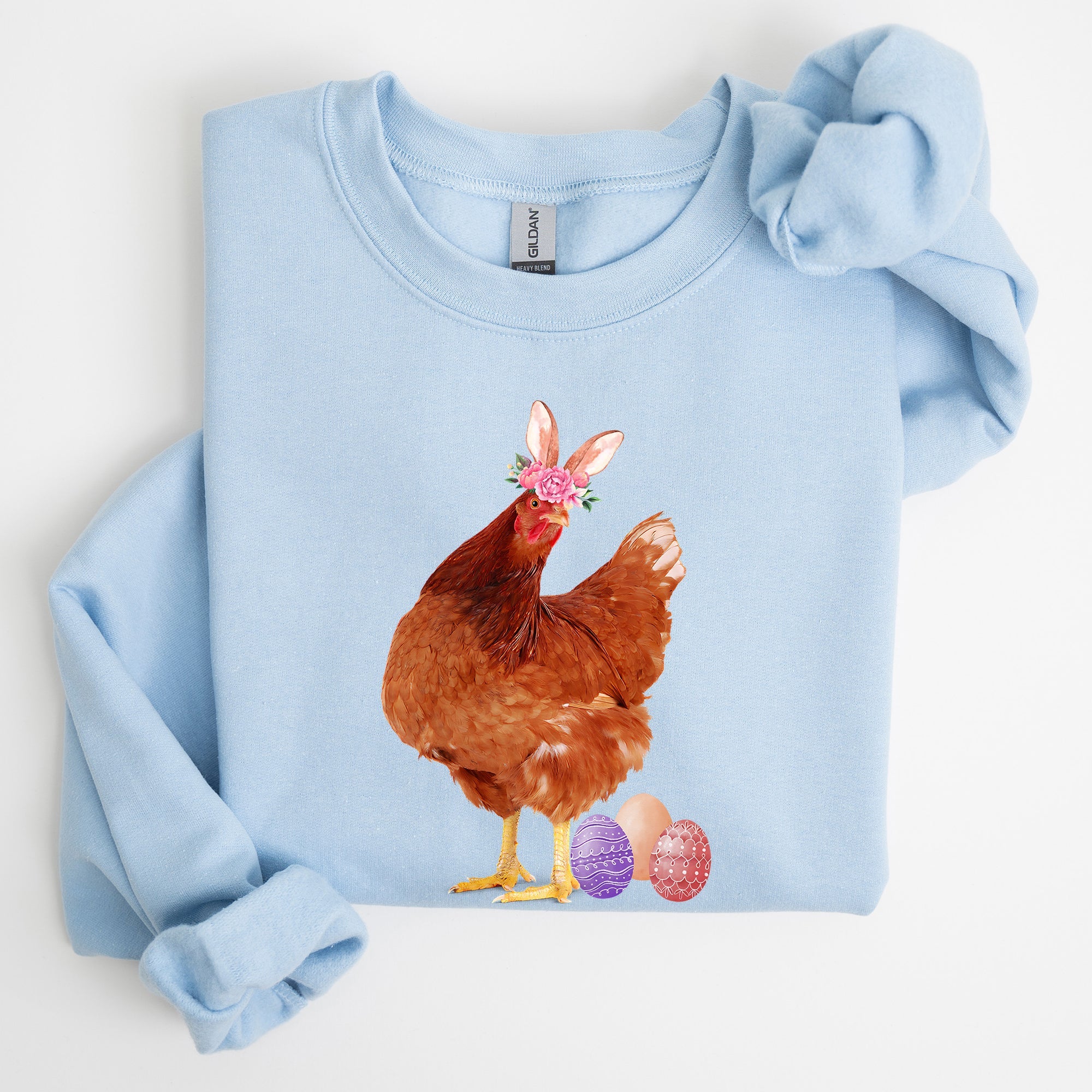 Easter Chicken And Rabbit Eggs Whimsical Colorful Holiday Seasonal Scene Sweatshirt