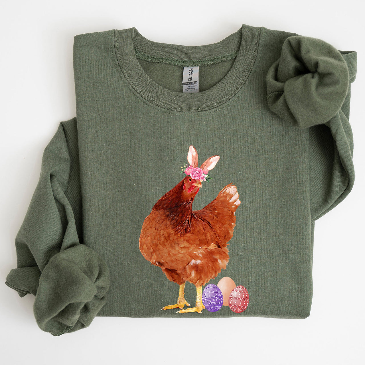 Easter Chicken And Rabbit Eggs Whimsical Colorful Holiday Seasonal Scene Sweatshirt
