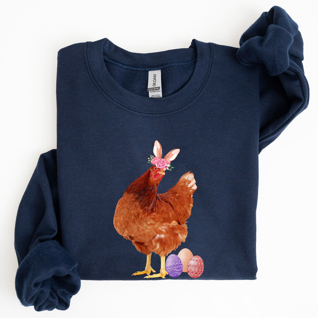Easter Chicken And Rabbit Eggs Whimsical Colorful Holiday Seasonal Scene Sweatshirt