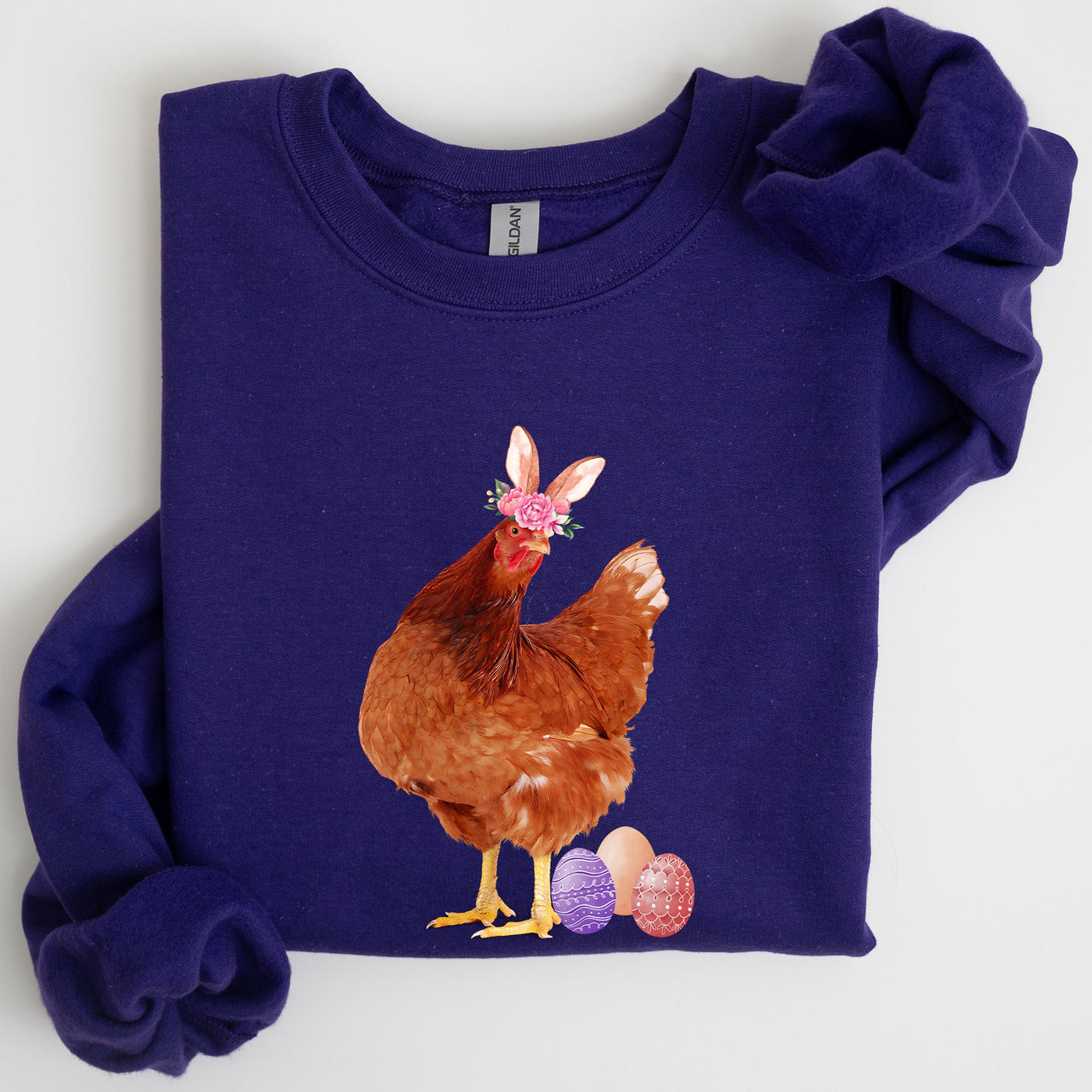 Easter Chicken And Rabbit Eggs Whimsical Colorful Holiday Seasonal Scene Sweatshirt