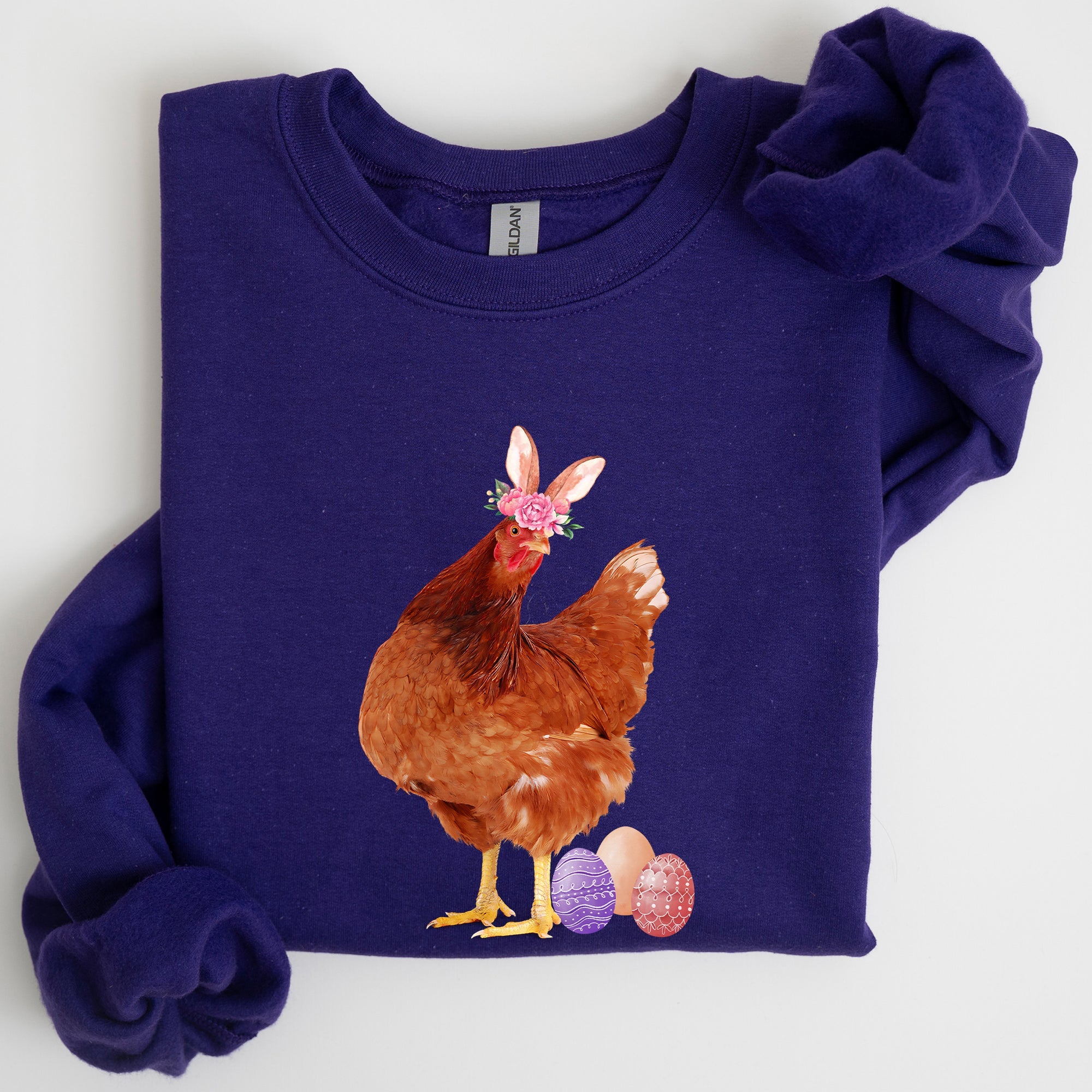 Easter Chicken And Rabbit Eggs Whimsical Colorful Holiday Seasonal Scene Sweatshirt