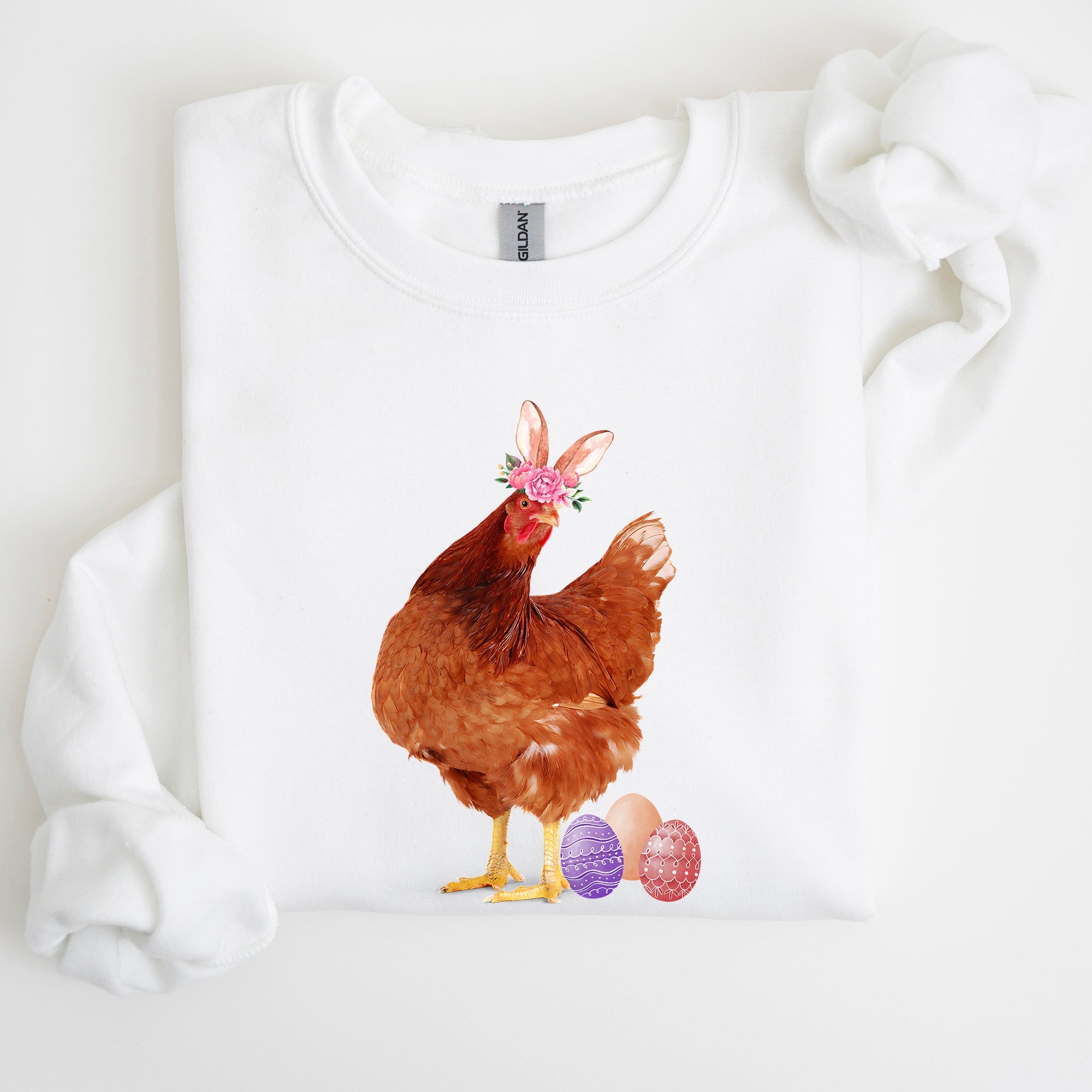 Easter Chicken And Rabbit Eggs Whimsical Colorful Holiday Seasonal Scene Sweatshirt