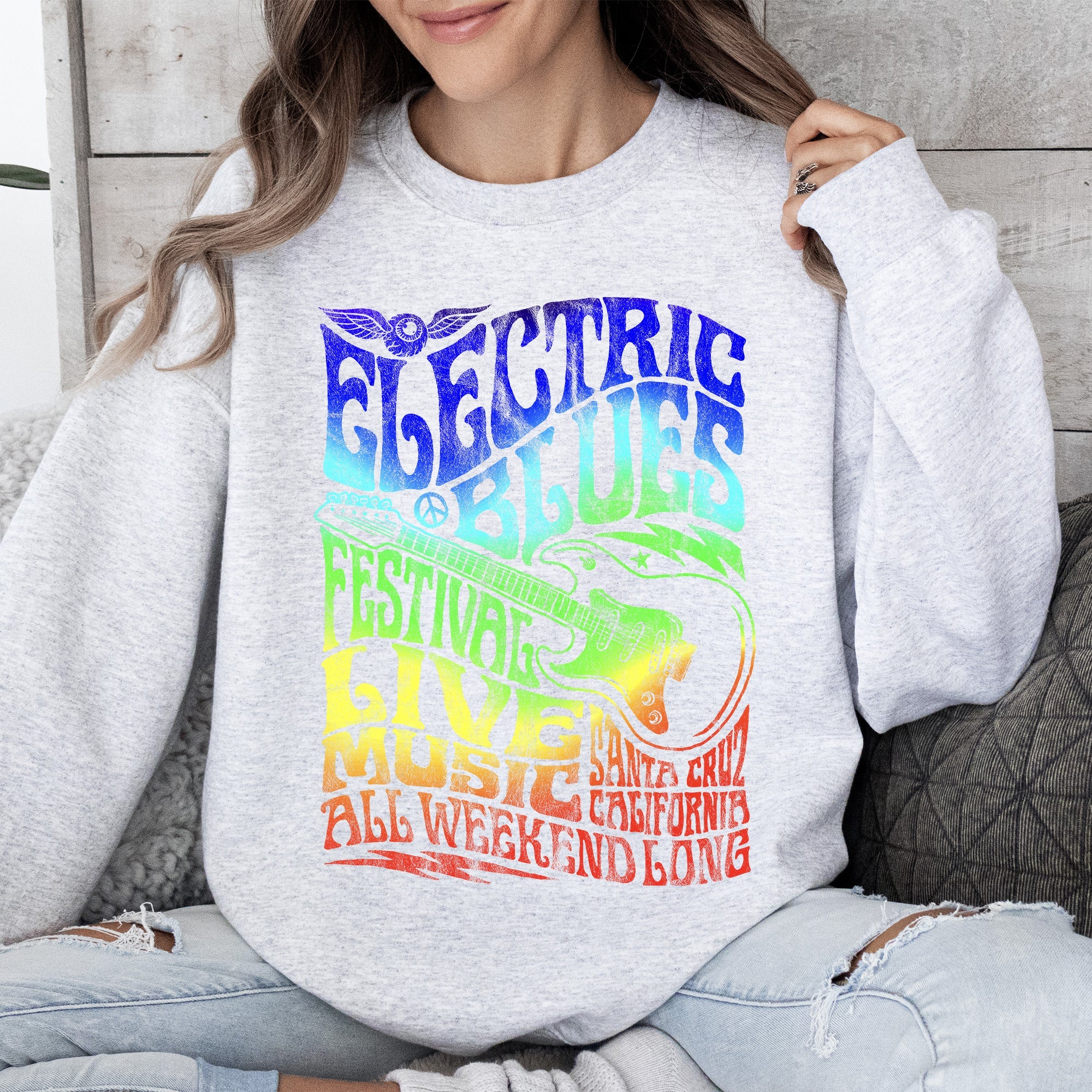 Electric Blues Festival Concert Poster Vintage Style Print Inspired By Iconic Nightclub Posters Sweatshirt