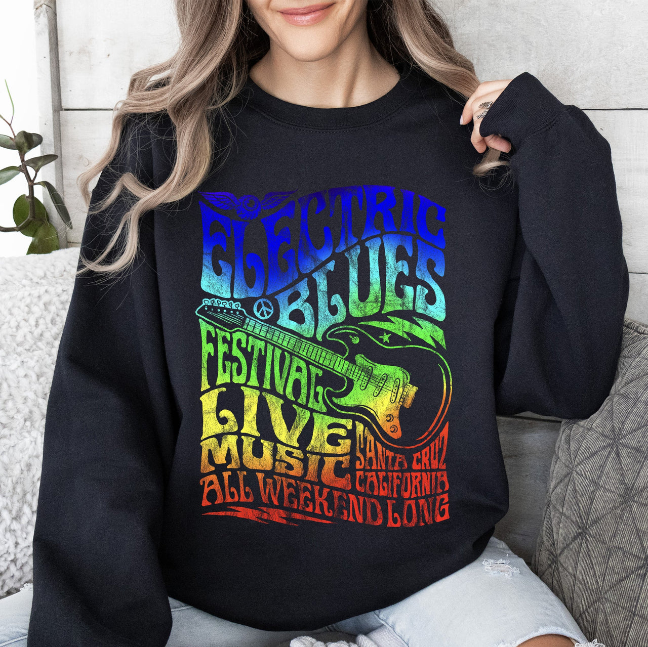 Electric Blues Festival Concert Poster Vintage Style Print Inspired By Iconic Nightclub Posters Sweatshirt