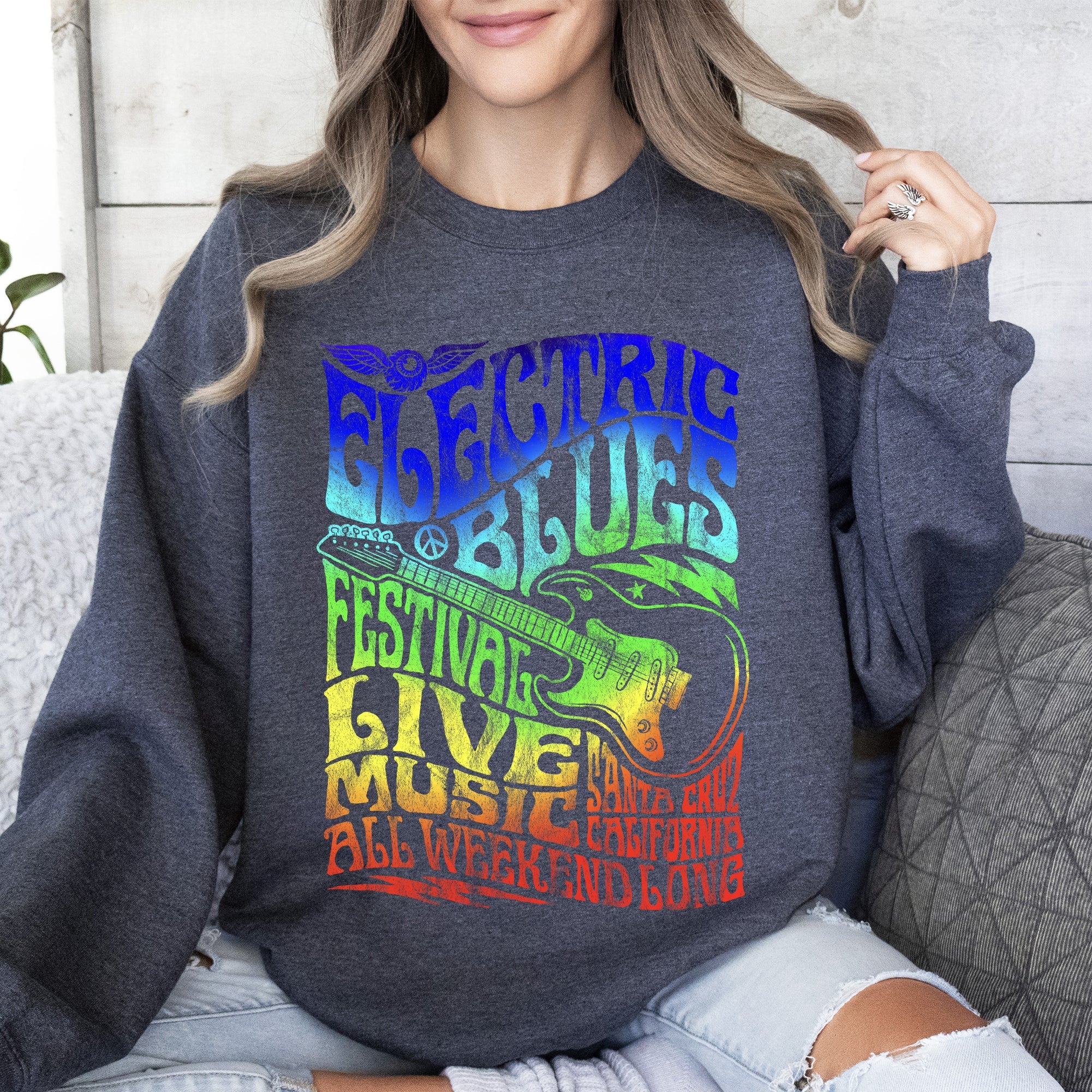 Electric Blues Festival Concert Poster Vintage Style Print Inspired By Iconic Nightclub Posters Sweatshirt